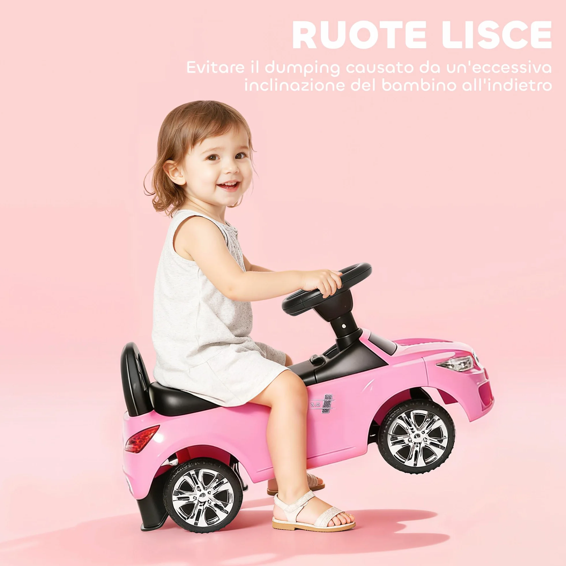 HOMCOM Coche Correpasillos para Niños de 18-36 Meses Andador Correpasillos con Faros Música Bocina Volante Espacio de Almacenaje y Asa para Empujar 63,5x28x36 cm Rosa