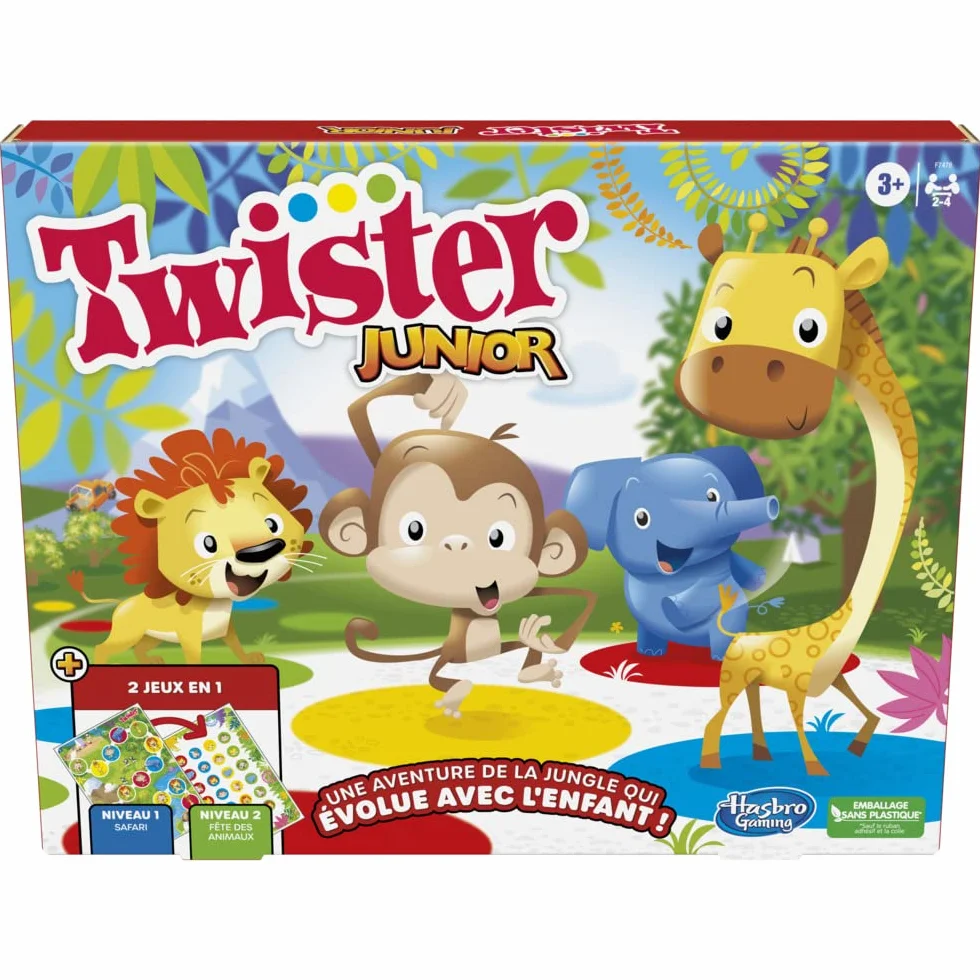 Juego Twister Junior, Alfombra Reversible Aventura de la Selva, 2 Juegos en 1, Juego de Grupo de Interior para 2 a 4 Jugadores