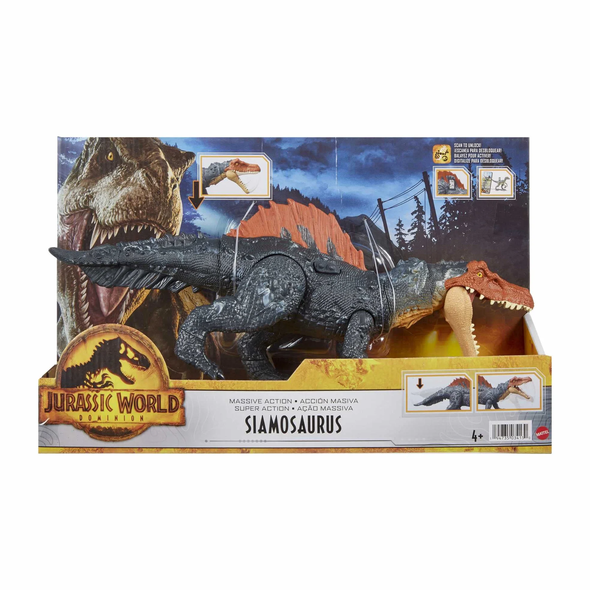 Mattel Jurassic World Dominion Massive Action Siamosaurus Dinosaurio figura de acción, juguete +4 años (HDX51)