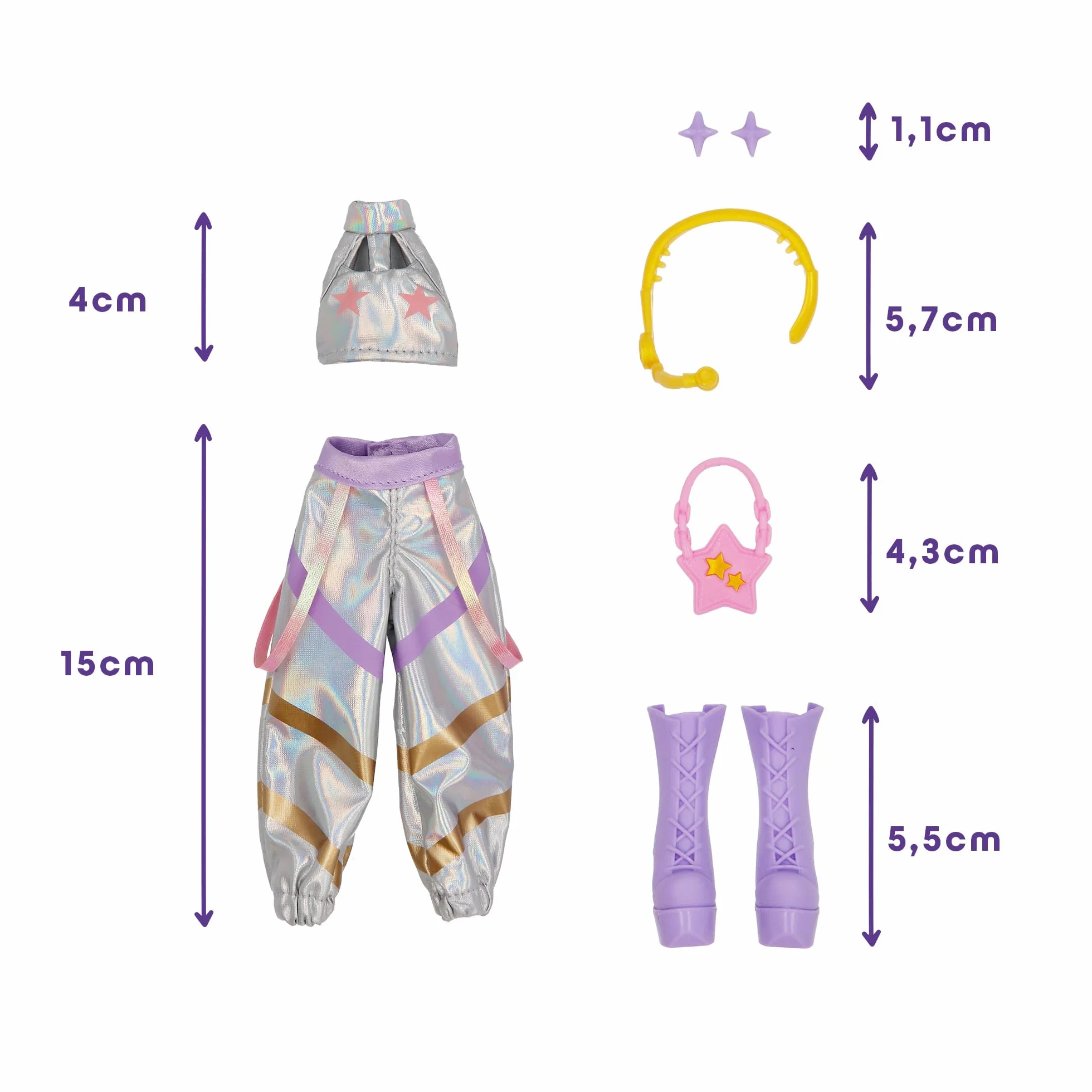 K-POP IDOL Muñeca Mina Fashion Doll Estilo K-Pop Starlight, Cabello Morado con Coletas, 3 Accesorios