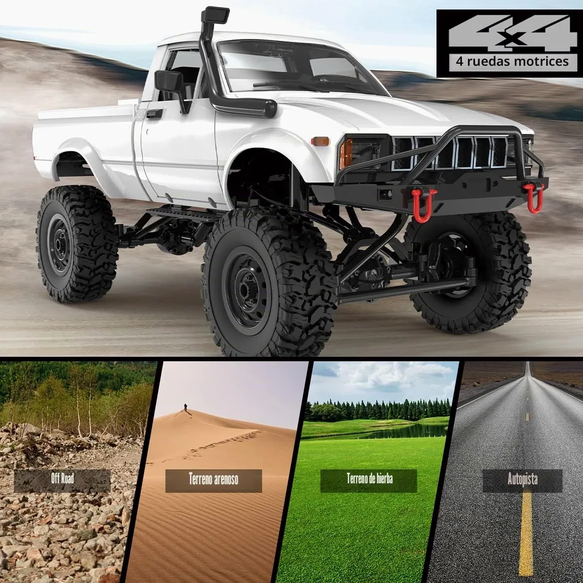 fisca 1:16 Camión teledirigido WPL C24-1 Auto a Escala Completa 4WD Camión Todoterreno con Faro Camión RC, Modelo de Elevación de Alta Velocidad Juguetes