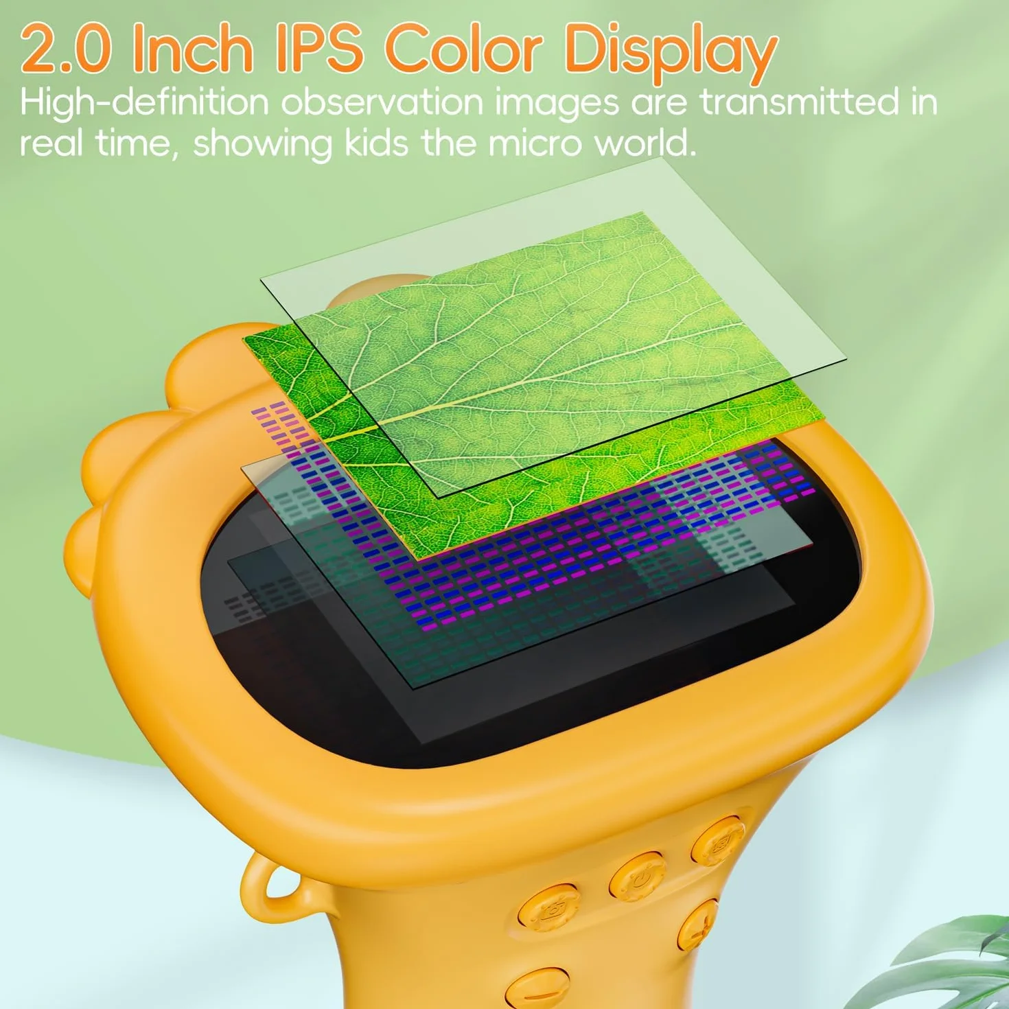 SGAINUL Microscopio Digital para Niños con Pantalla IPS de 2.0'', Recargable 1000x, Electrónico con 8 Luces LED - Regalo para Cumpleaños/Navidad/Año Nuevo（Naranja）