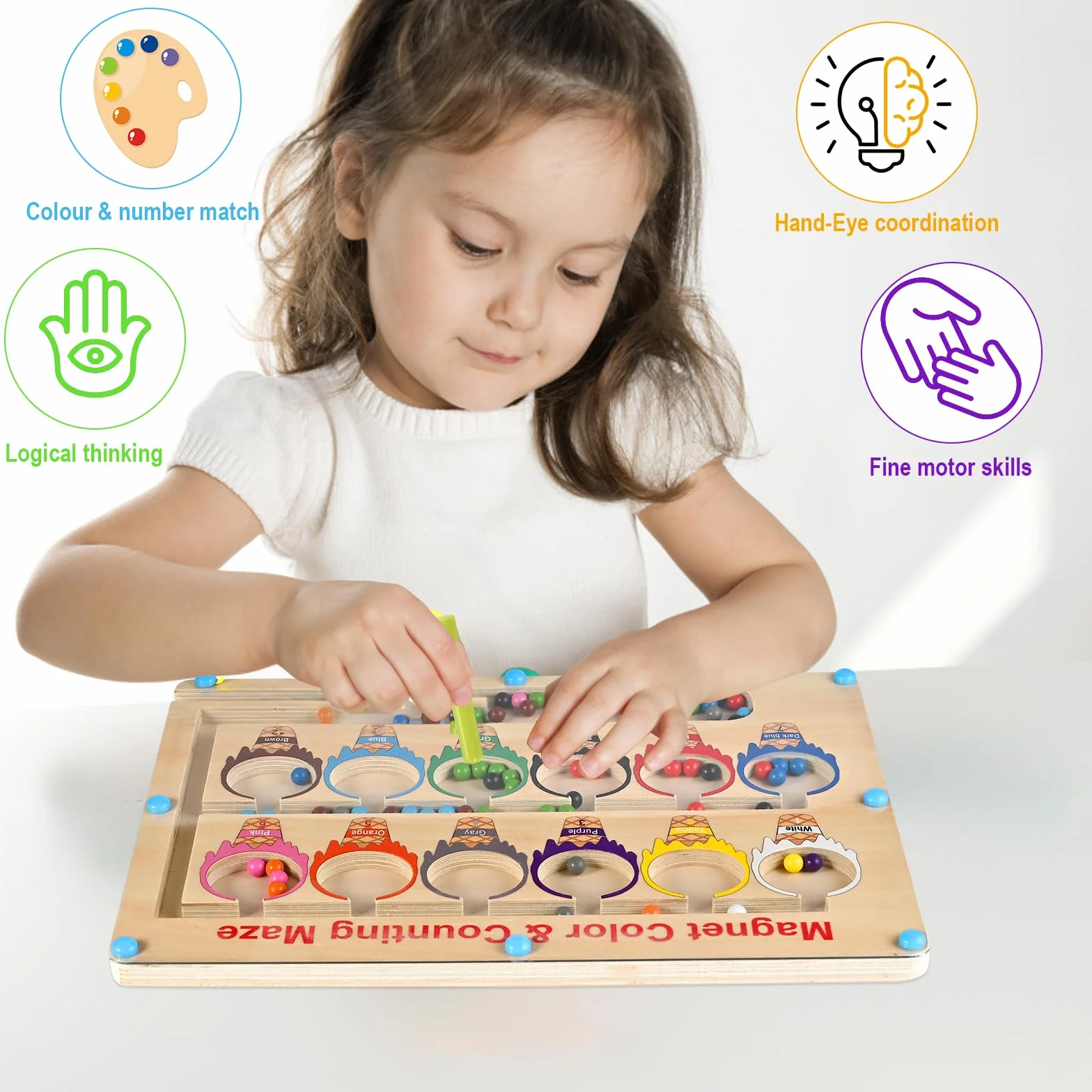 Wooderma Juguetes Niños 2 3 4 5 Años, Juguetes Montessori Laberinto Magnetico de Colores y Números con Caja Regalo, Niña y Niño, Juegos Educativos Niños o Brinquedos 2 3 4 5 Años