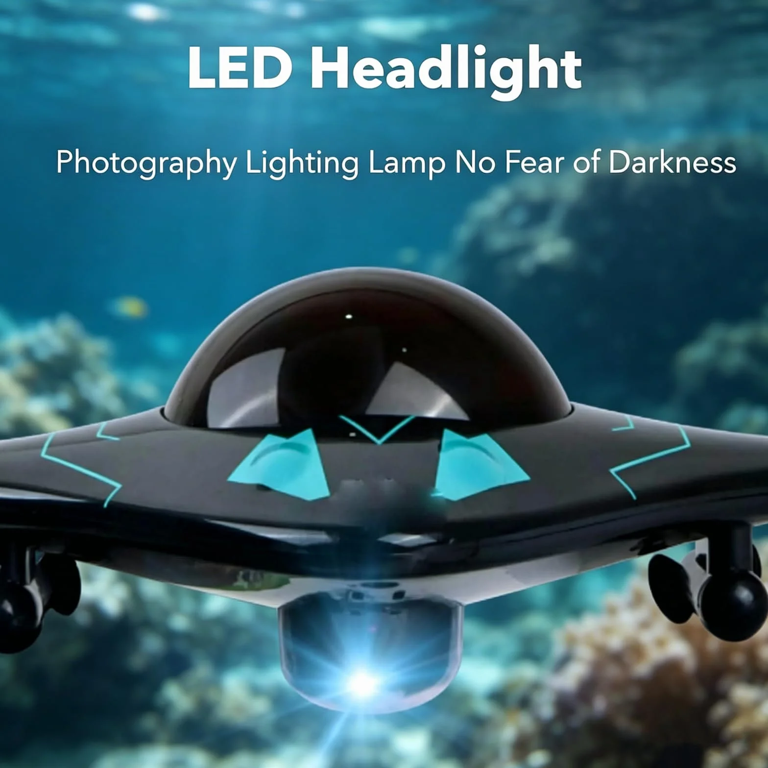 Drone Submarino con Control de Aplicación, Drone Submarino Teledirigido con Cámara HD de 10M y Luces LED, Ángulo de Cámara Ajustable, para Exploración Submarina y Juguetes para Adultos (negro)