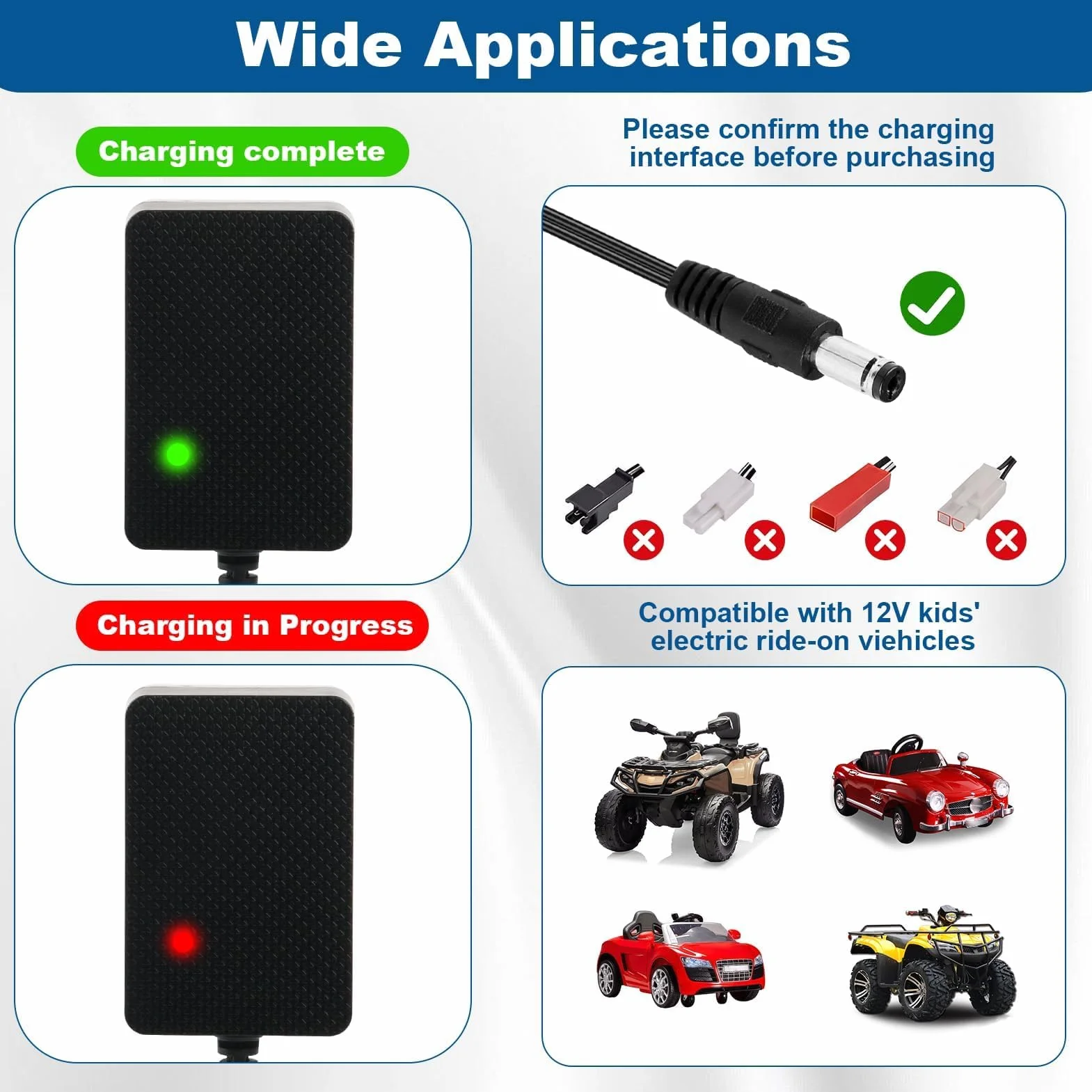 12V 1A Cargador para Coches Eléctricos Niños, Adaptador de Corriente EU para Juguetes Eléctricos SUV, ATV, Moto, Quad, Tractor y Otros 12V 1000mA Vehículos Infantiles, Cable 1.5 m Negro