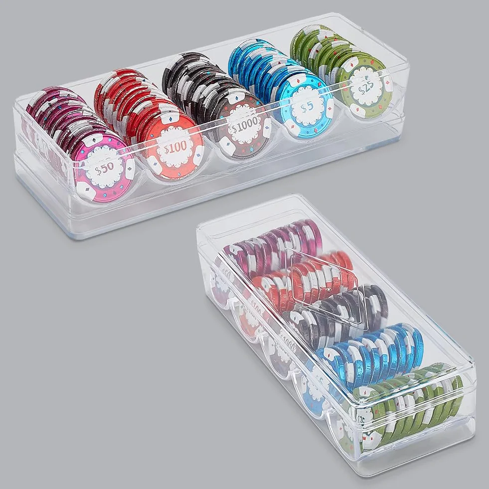 FINGERINSPIRE 2 bandejas Transparentes para fichas de póquer Bandeja de plástico Casino Soporte para fichas de póquer Fundas para fichas de póquer con Tapa para fichas de Arcilla de tamaño estándar