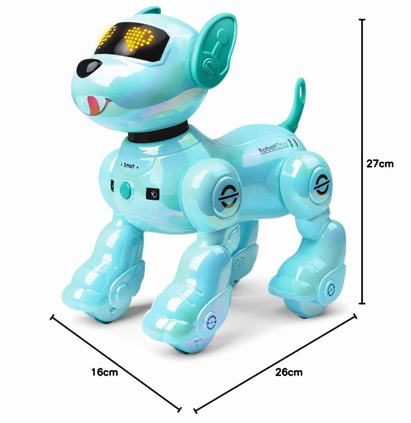 VATOS Perro Robot Recargable para Niños, Perro Robot con Control Remoto, Programable,17 Funciones Interactivas y Volumen Ajustable; Juguete de Cachorro Robot Que Canta y Baila, Regalo para Niños,Azul
