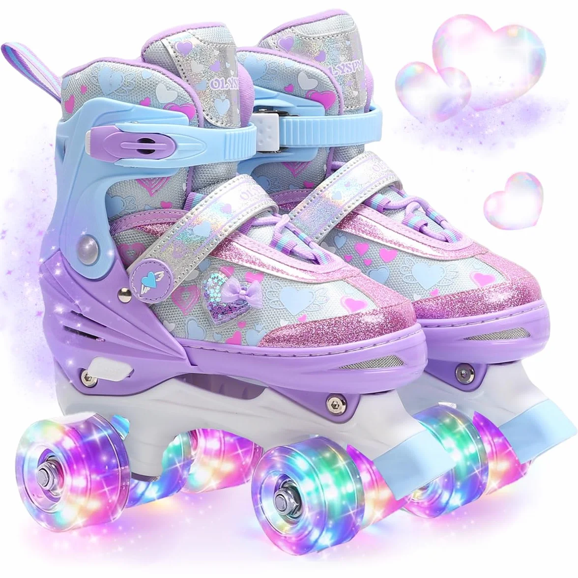 Patines 4 Ruedas Niña con Ruedas Luminosas, 4 Tallas Ajustables, Patines para Principiantes