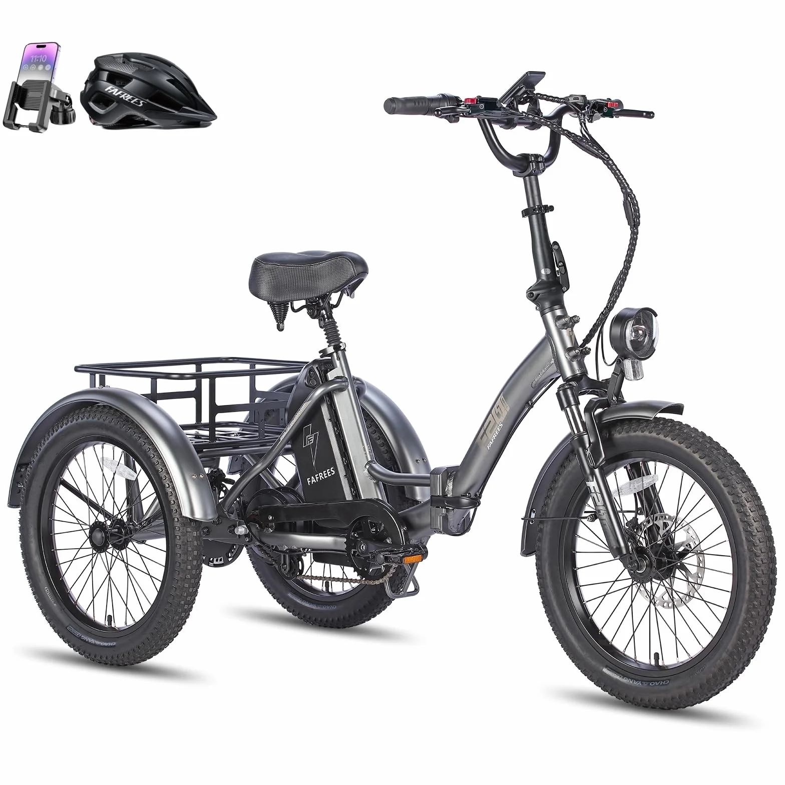 Fafrees Triciclo Eléctrico F20 Mate para Adultos, Plegable 20" x 3", Batería de 48 V/20 Ah, Frenos Hidráulicos, Triciclo de Carga Eléctric 250W, Alcance 115km