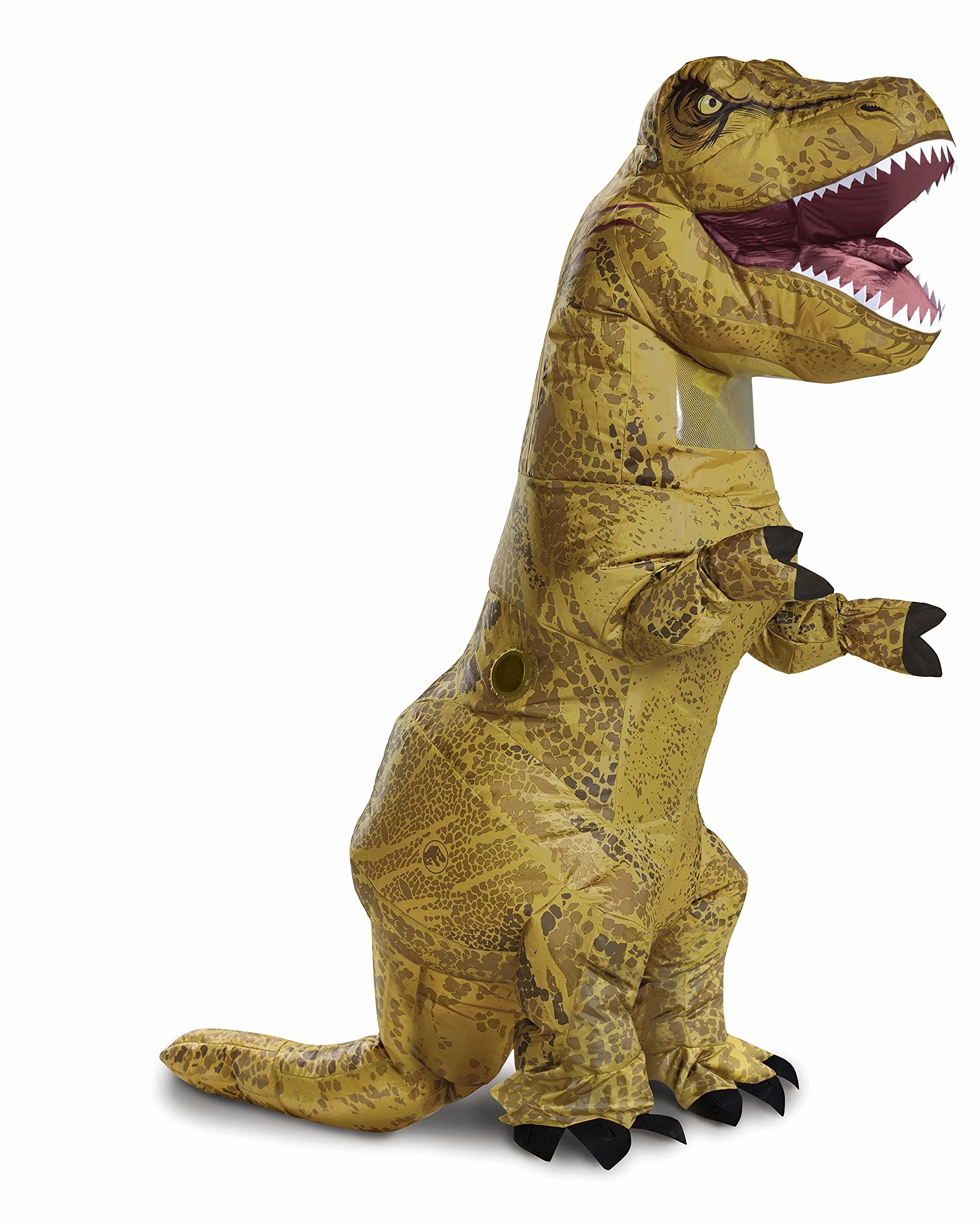 Jurassic World T-Rex Disfraz de dinosaurio inflable para niños, tamaño infantil, mono expandible operado por ventilador multicolor