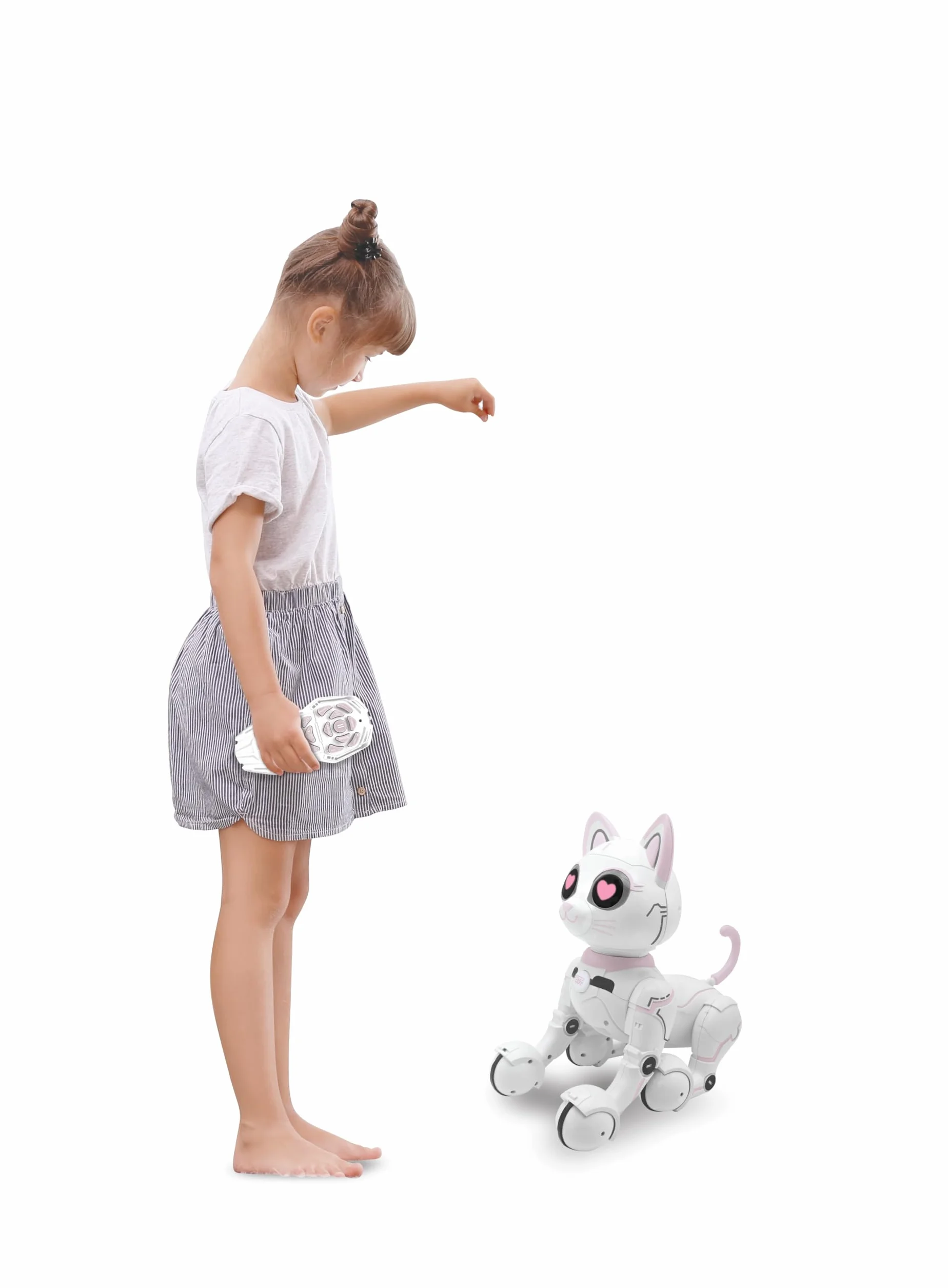 LEXIBOOK - Power Kitty® - Gato Robot Teledirigido, Robot Inteligente Programable, Luz, Sonido, Blanco/Rosa - KITTY01