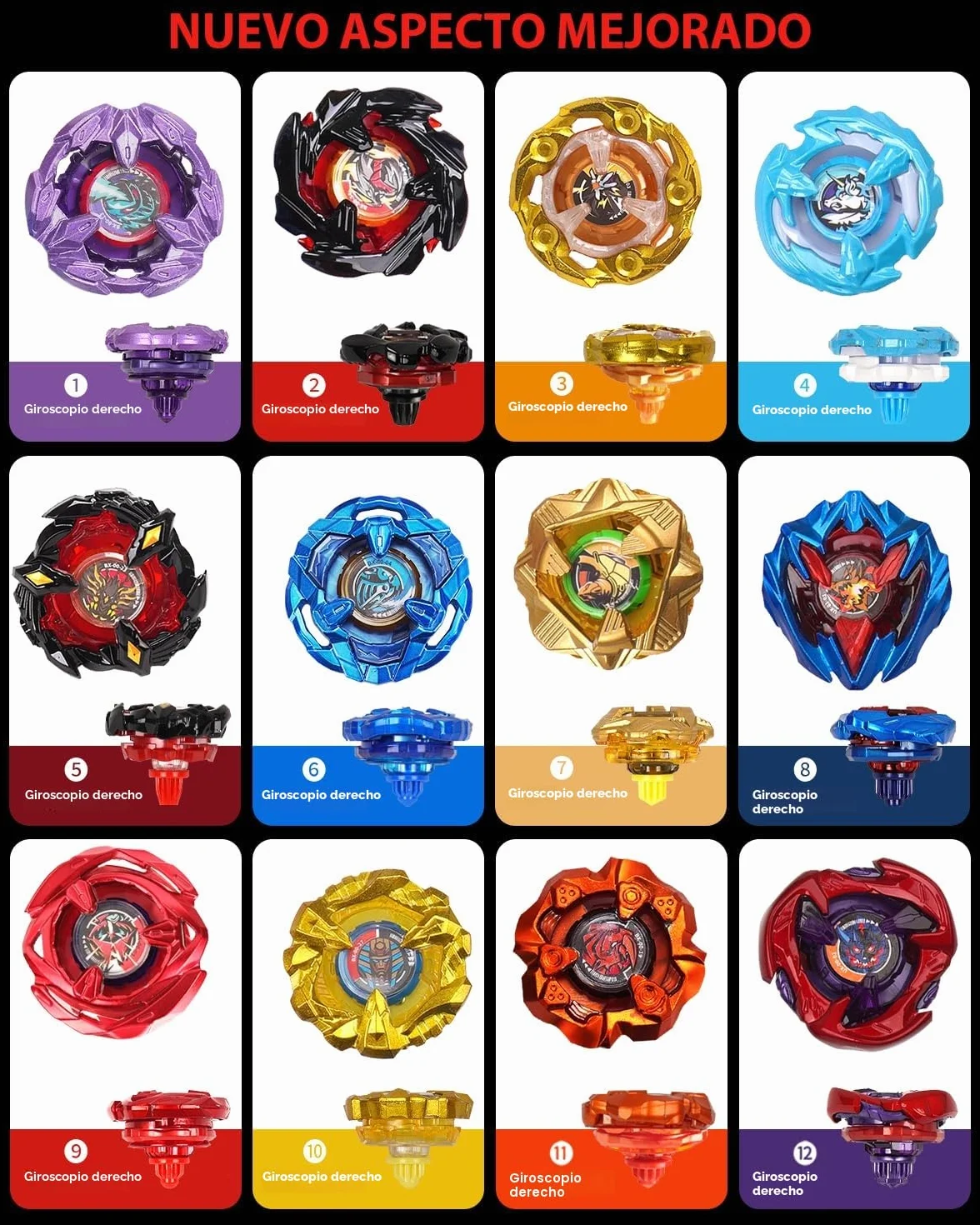 Set de Batalla X 12 Peonzas Giratorias con Lanzadores y Caja de Almacenaje Juguete para Niños 6+