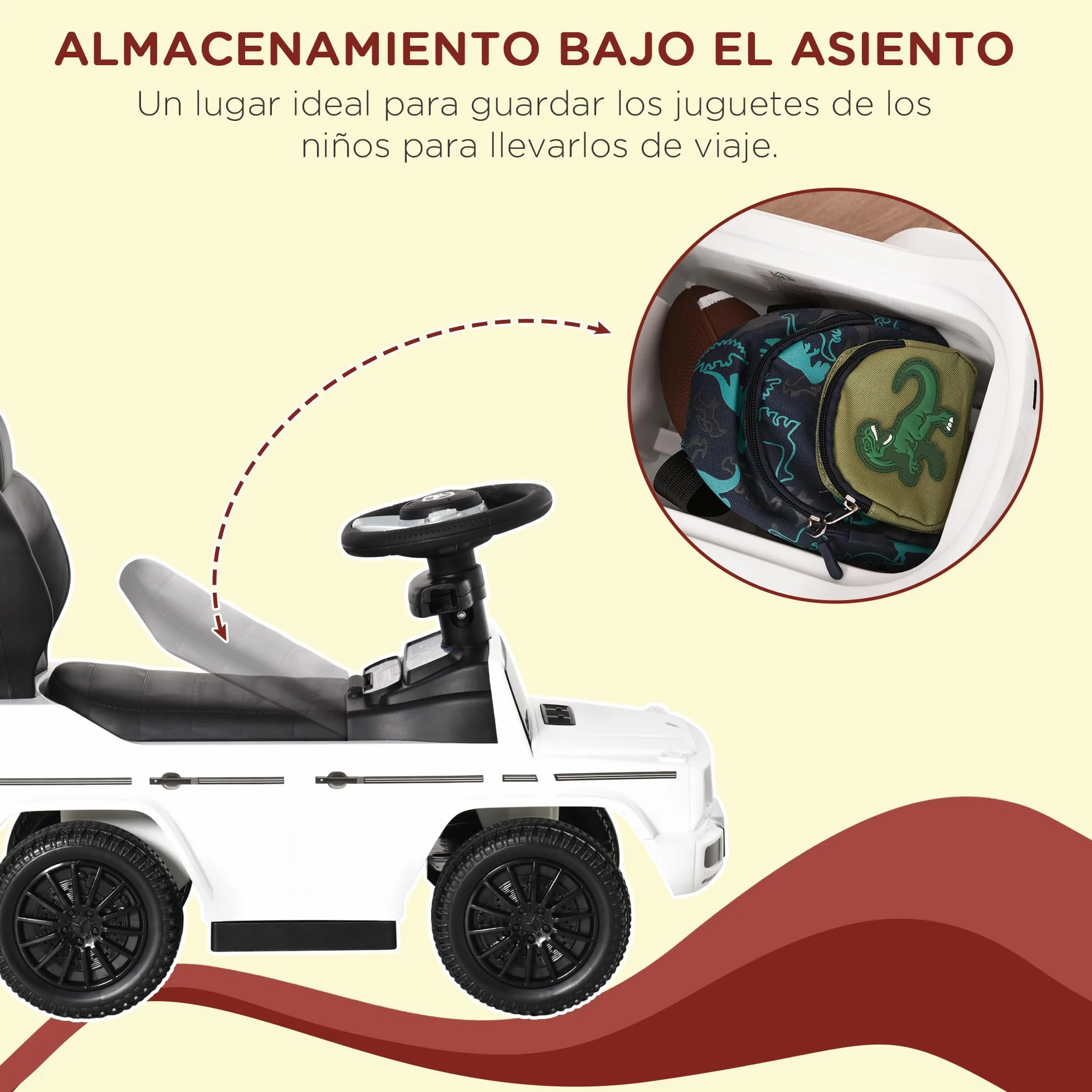 HOMCOM Correpasillos para Niños con Licencia Mercedes G350 Coche Correpasillos para Niños de 1-3 Años con Bocina Capota Extraíble y Barandilla Carga 25 kg 85,5x40,5x95 cm Blanco
