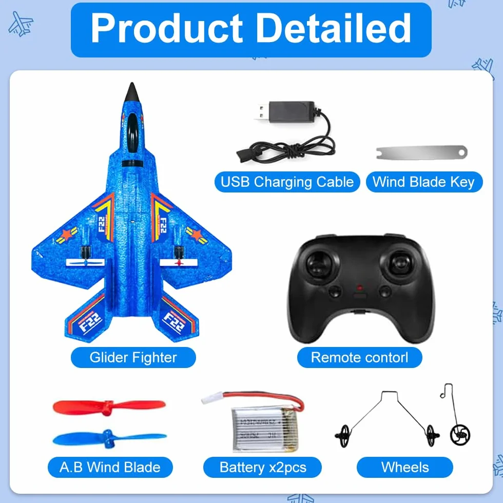 Avión F-22 RC, Avión de Control Remoto, 2.4 GHz AviónTeledirigido, AviónRC con Mando a Distancia, Avions Juguete para Niños y Principiantes con Sistema de Giroscopio,Avións Teledirigido Adulto