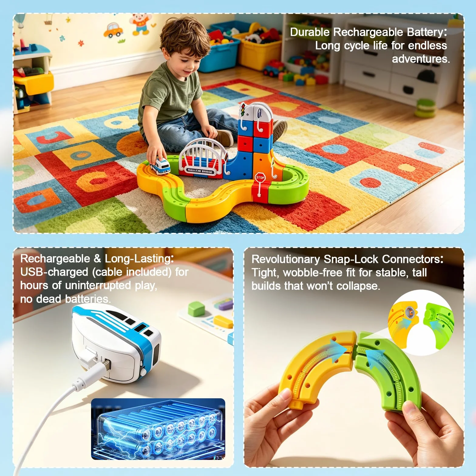 Tren Eléctrico Niños 82 Piezas con 1 Tren – Pista 3D Antigravedad klick-Rail, Bloques de Construcción DIY Cube Track, Juguete Educativo Stem para Niños de 4 a 8 Años