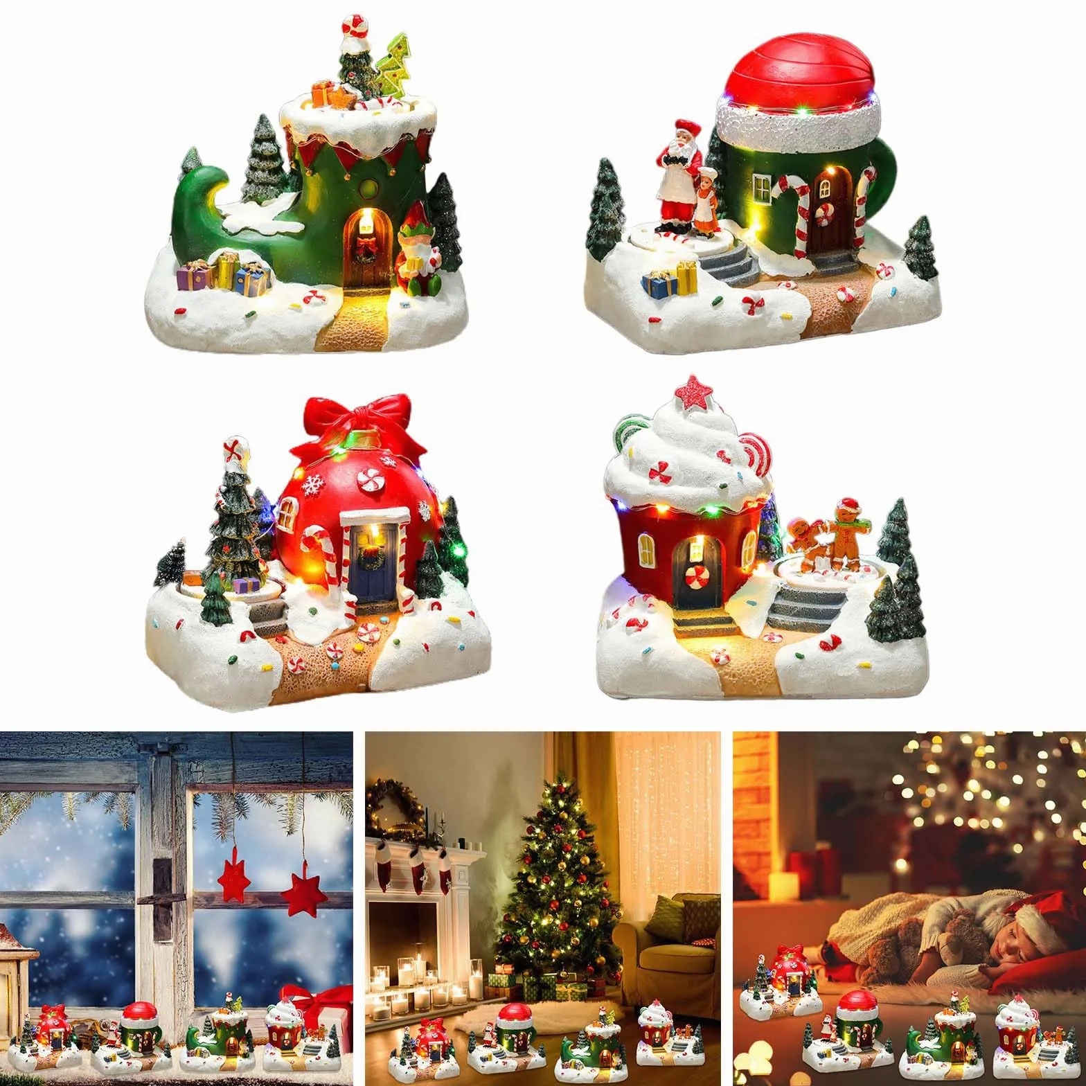 Figura decorativa giratoria de resina para decoración de escritorio con luz LED