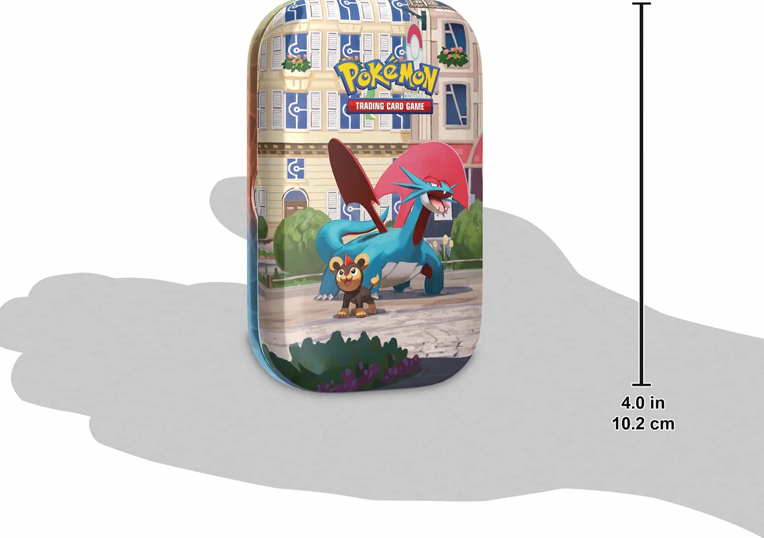 Pokémon JCC Minilata Ciudad Luminalia: Salamence y Litleo - 2 Sobres de Mejora, 1 Tarjeta Ilustrada, 1 Pegatina