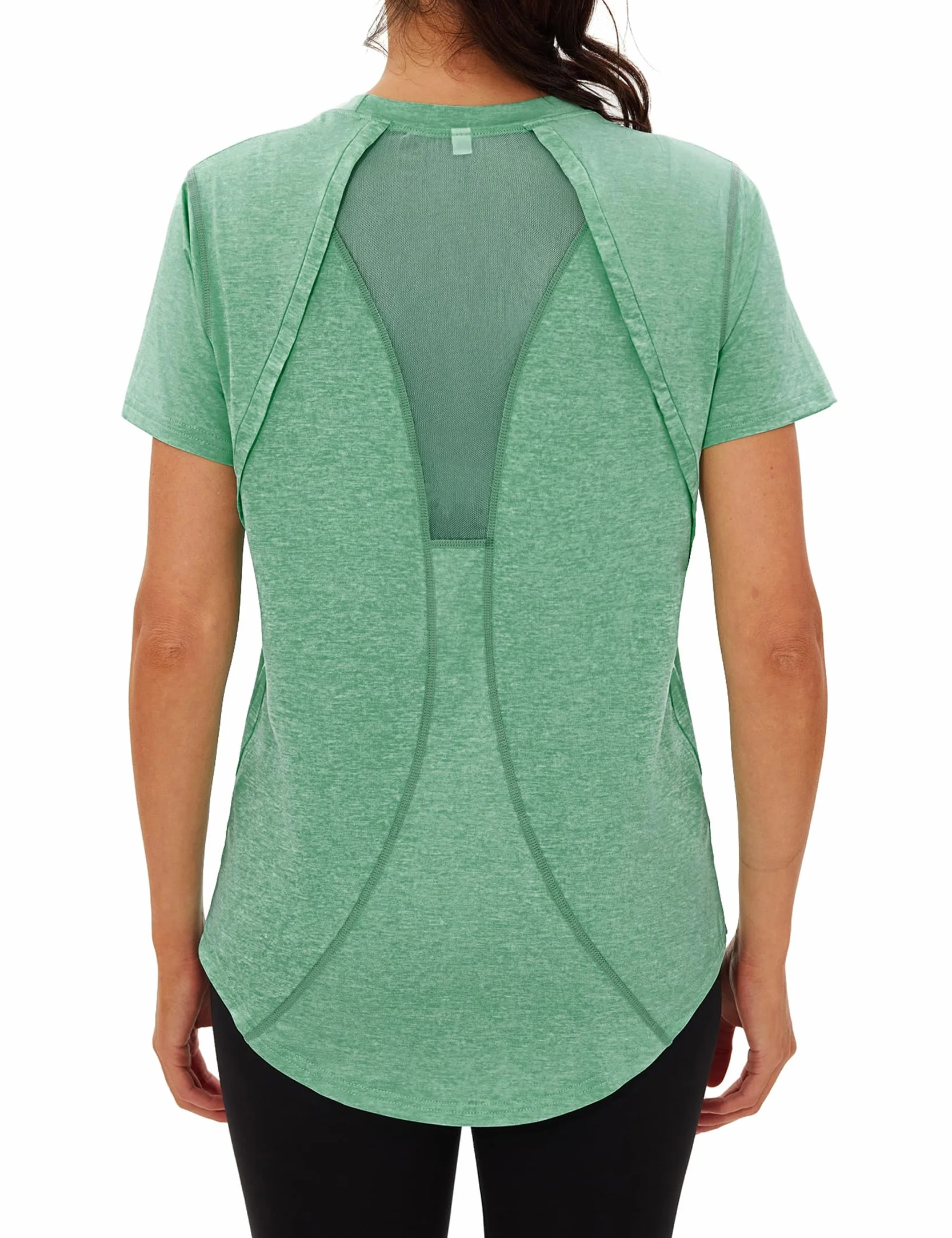 Camiseta Deportivo Mujer Manga Corta Secado Rápido Malla Yoga Fitness Top Ropa Deportiva