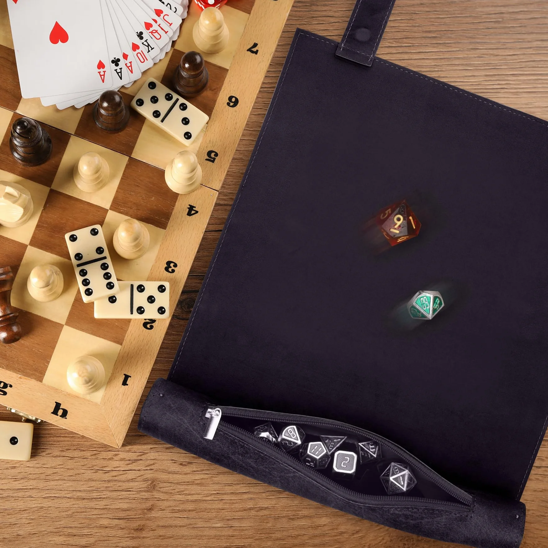 SIQUK 2 Piezas Tapete para Dados 2 en 1 Bandeja de Dados Plegable Bolsa Almacenamiento Tablero Dado Cuero PU con Cremallera para DND RPG (Cian, Negro)
