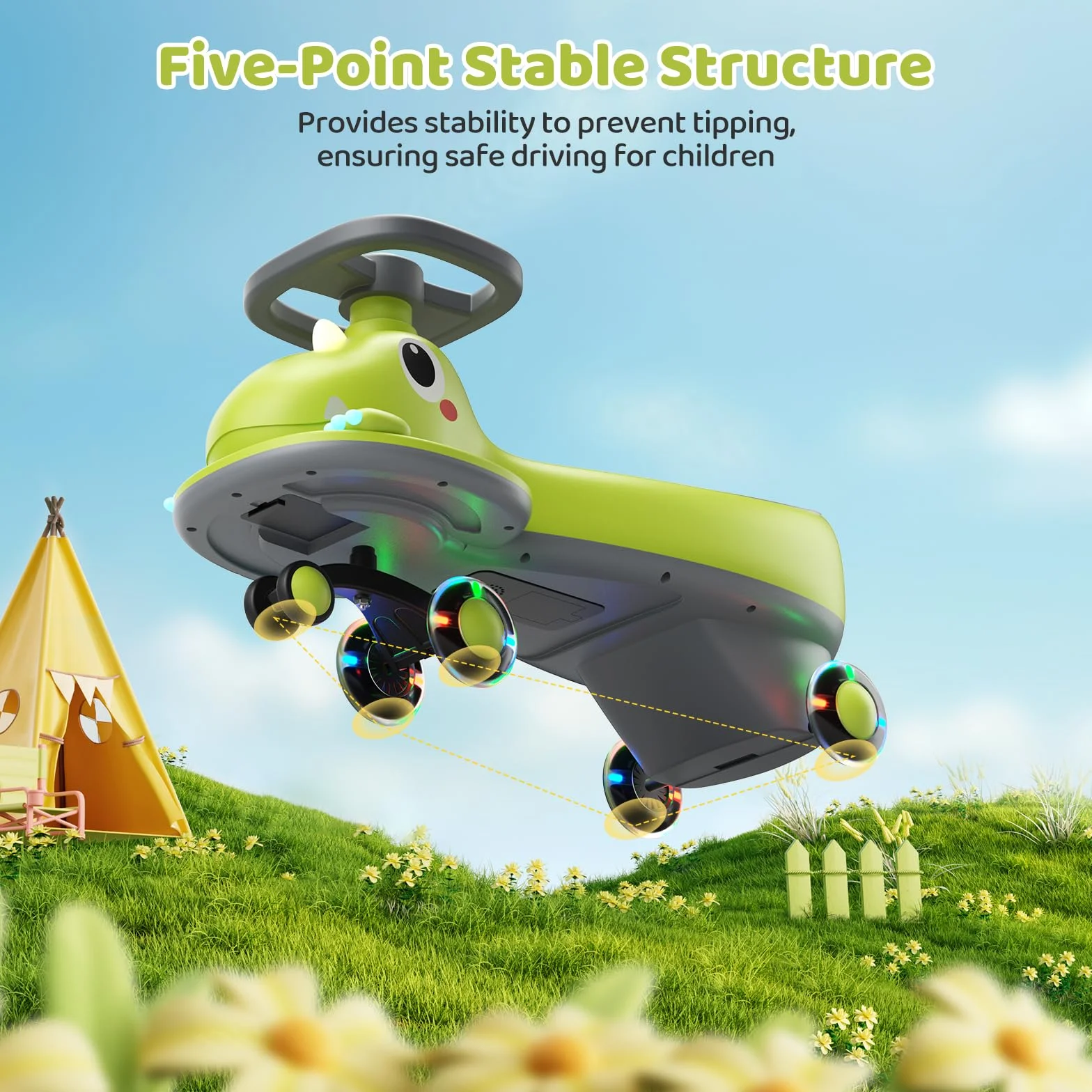 Coche de Bebé con Volante 360°, Coche Deslizador con Música y Ruedas Brillantes para Niños Pequeños, Asiento de Seguridad, Regalo 1-3 Años