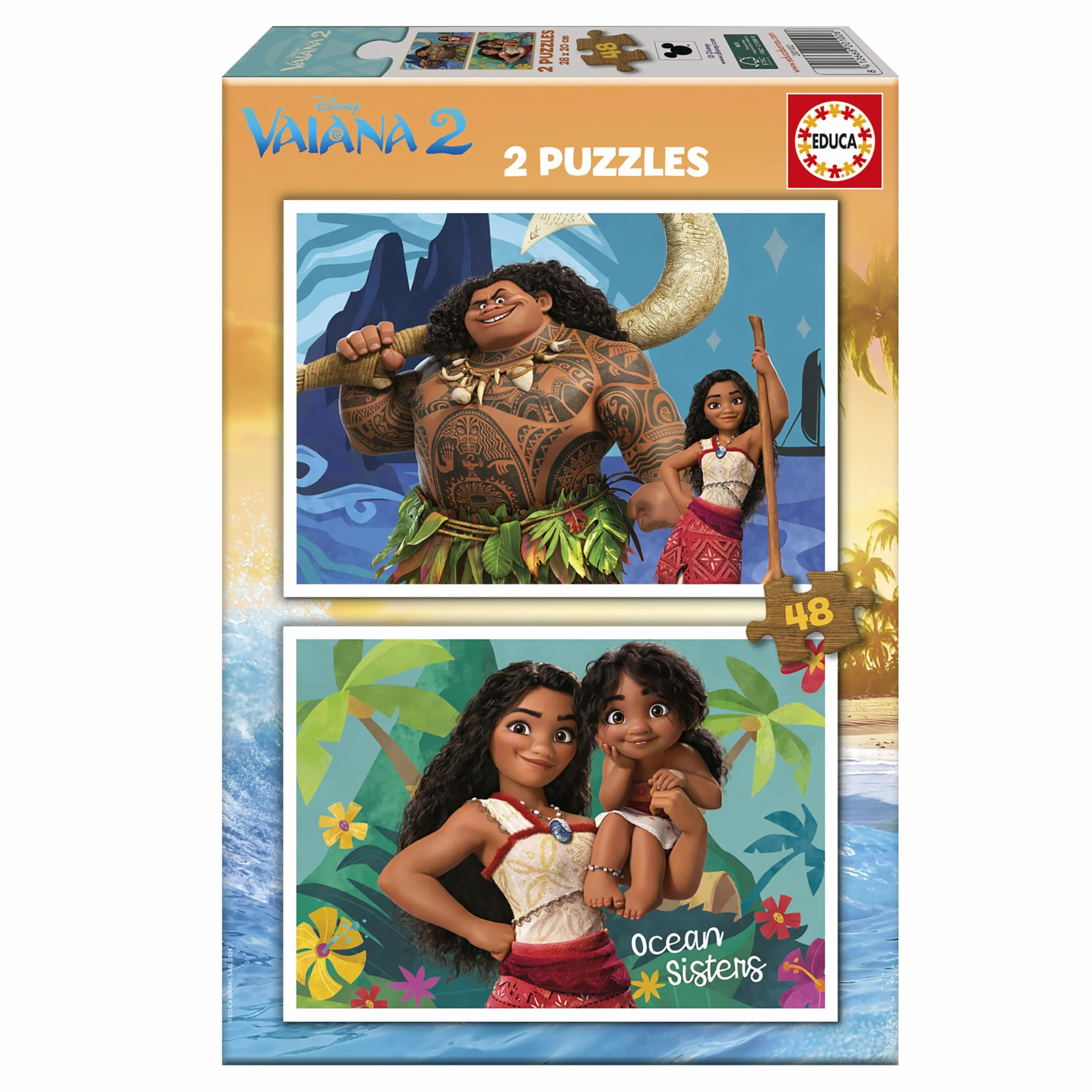 Educa - 2 Puzzles de cartón con 48 Piezas con Las imágenes de Vaiana 2, diversión por Partida Doble. Medidas 28 x 20 cm. A Partir de 3 4 5 6 años (20102)