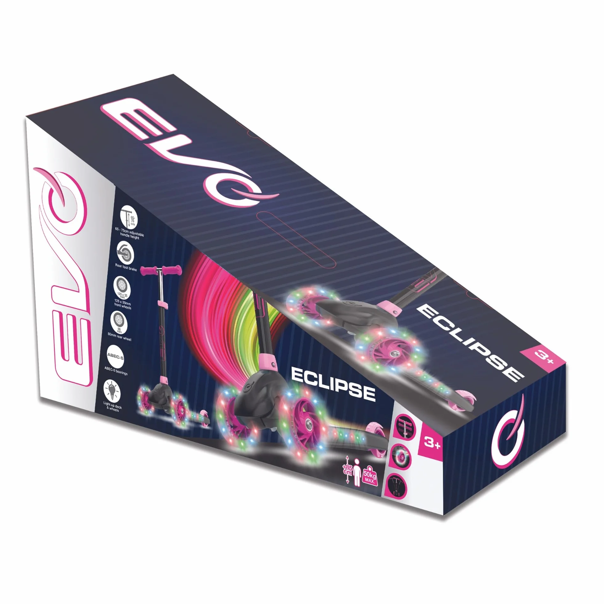 EVO Eclipse - Patinete iluminado de 3 ruedas | Patinete de empuje para niños con altura de mango ajustable | Scooter de altura de mango ajustable para niños y niñas | Patinete para niños de 3 a 12