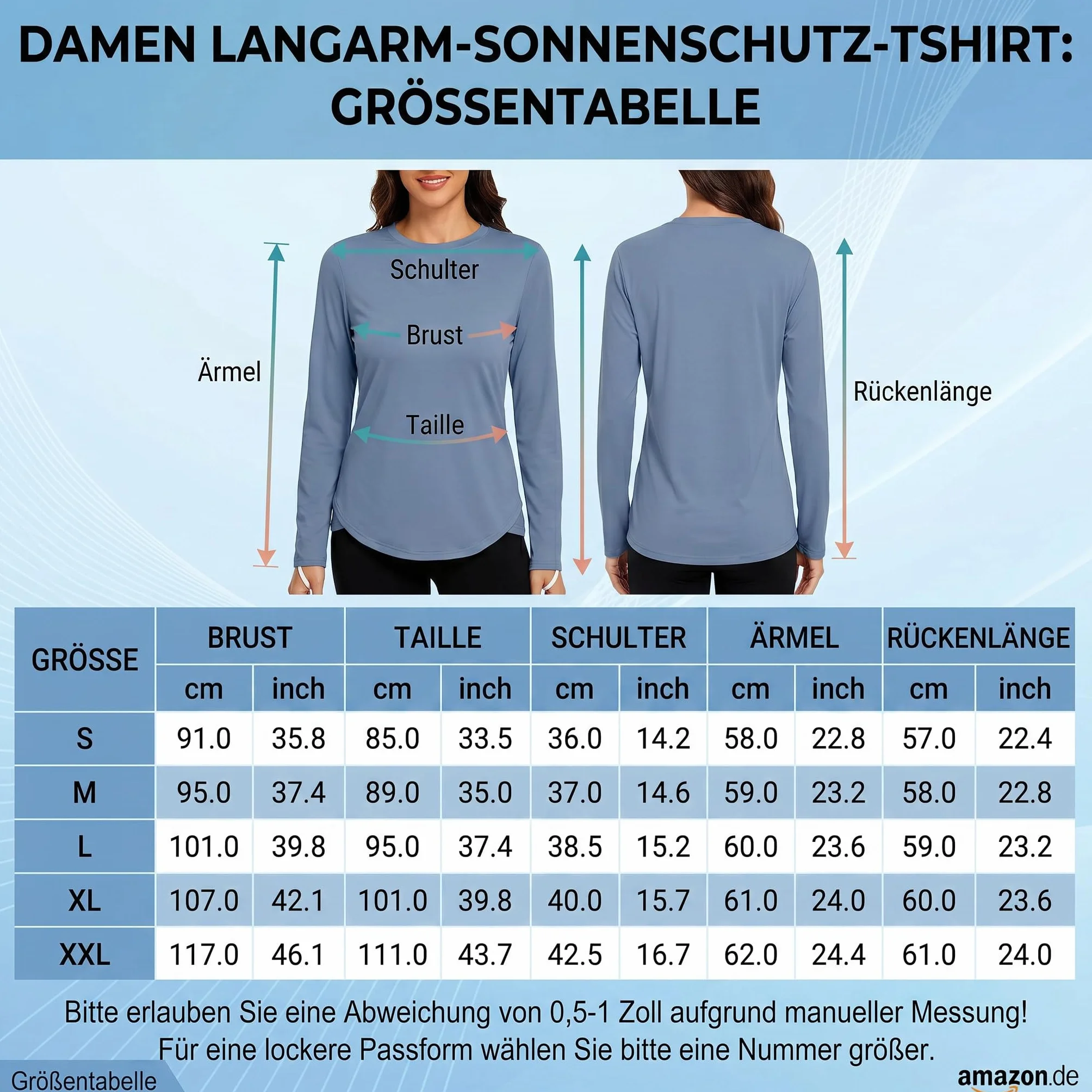 PINSPARK Camiseta deportiva Mujer Protección solar UPF 50+ secado rápido ligera correr manga larga yoga transpirable Rash Guard