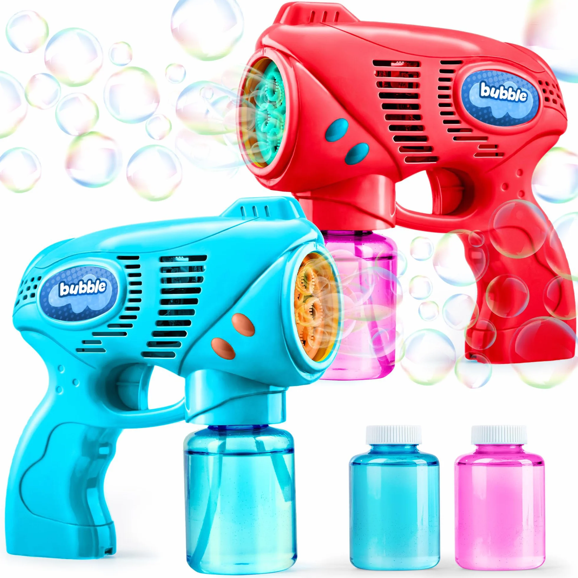 2 Pistolas de Burbujas para Niños con 2 x 148ml Solución de Recarga de Burbujas, Juguete de Verano, Actividad al Aire Libre, Pascua, Regalo de cumpleaños, Regalos de Fiesta