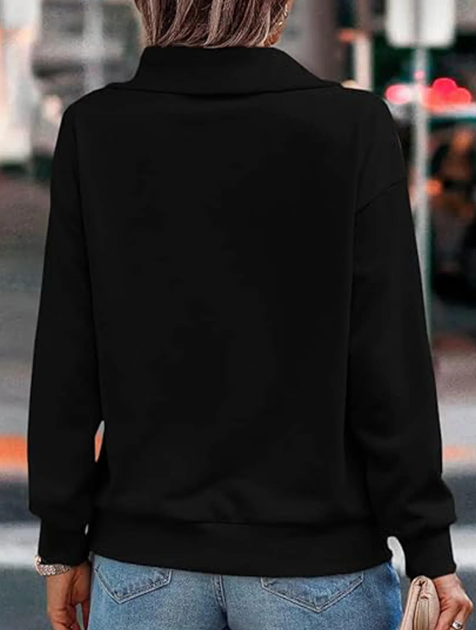 Cuptacc Sudadera Mujer Manga Larga Cuello Alto Cremallera 1/4 Pullover