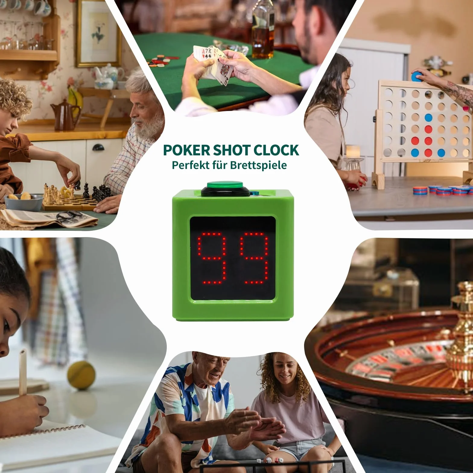 Reloj de Tiro de Póquer, Temporizador de Cuenta Atrás 20/30 Segundos, Dados Temporizador 4 Lados, Verde
