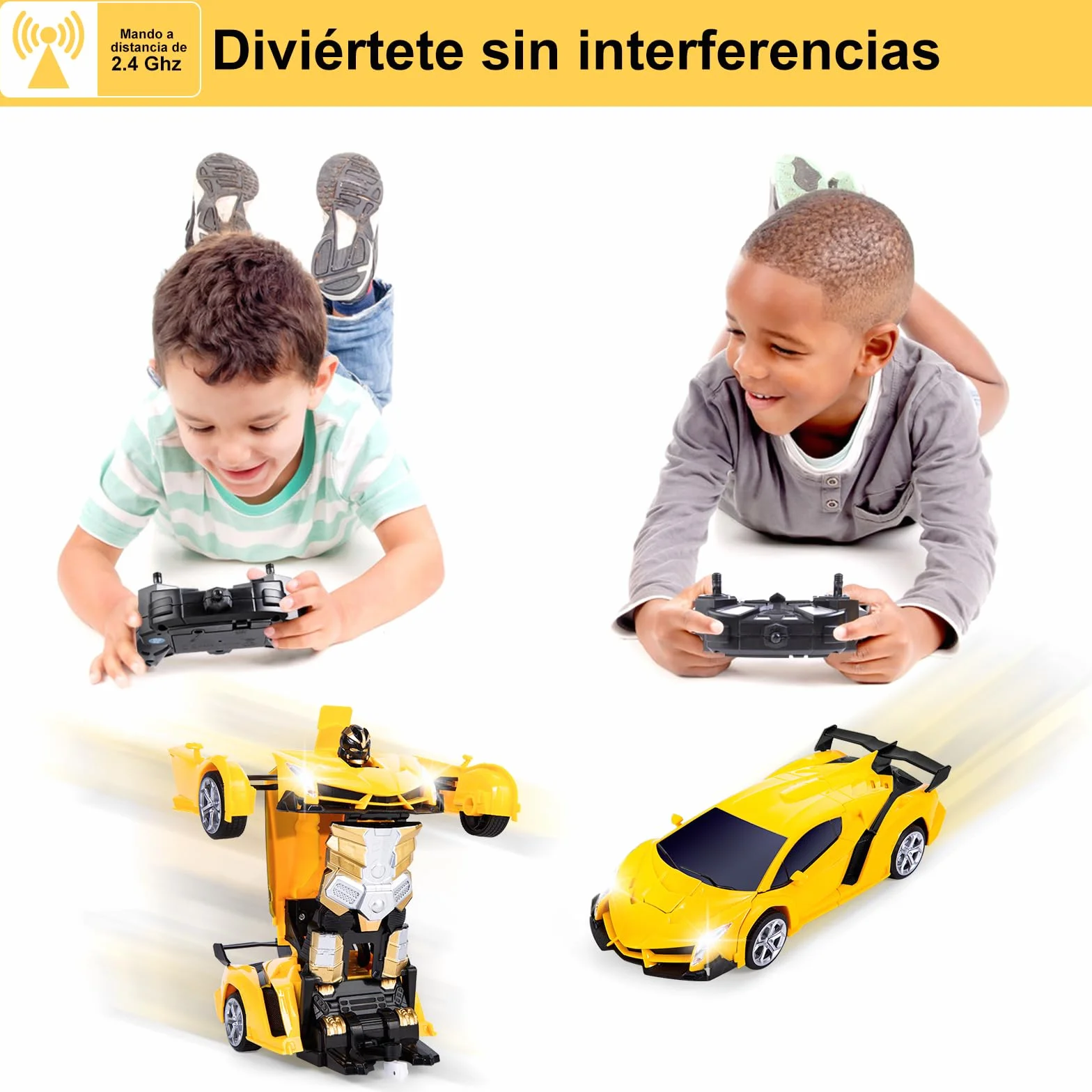 Yellcetoy Transform Juguete Coche Teledirigido, Coche Robot con el Gesto de la Mano Sening Luz Intermitente Música y Efecto de Sonido, Transformador RC Car con Baterías para Niños 3-10 Años Amarillo