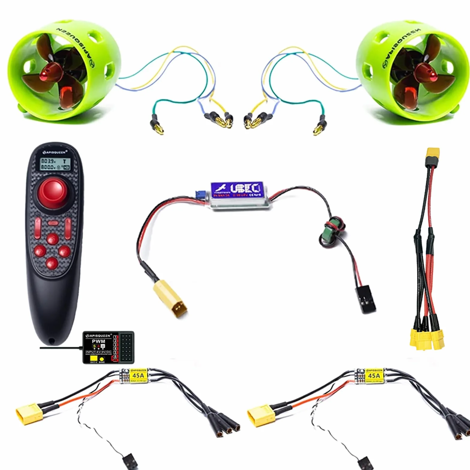 Juego de relojes subacuáticos U1 de 12 V ~ 16 V, con ESC y RC, fuerza de empuje de 7,5 libras, motor subacuático sin escobillas, para rov y barcos