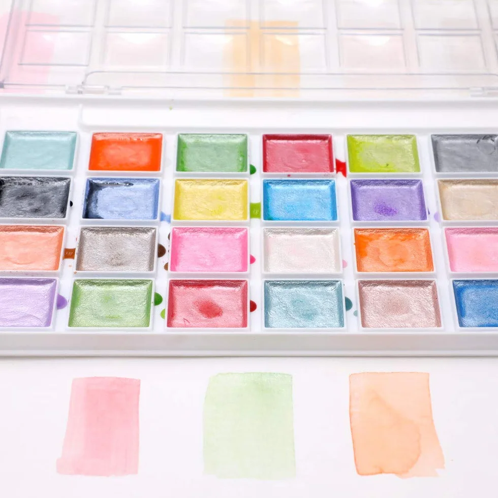 Artecho Metalizadas Acuarelas 28 Colors, Semi-Moist Watercolor, para Principiantes y Profesionales.