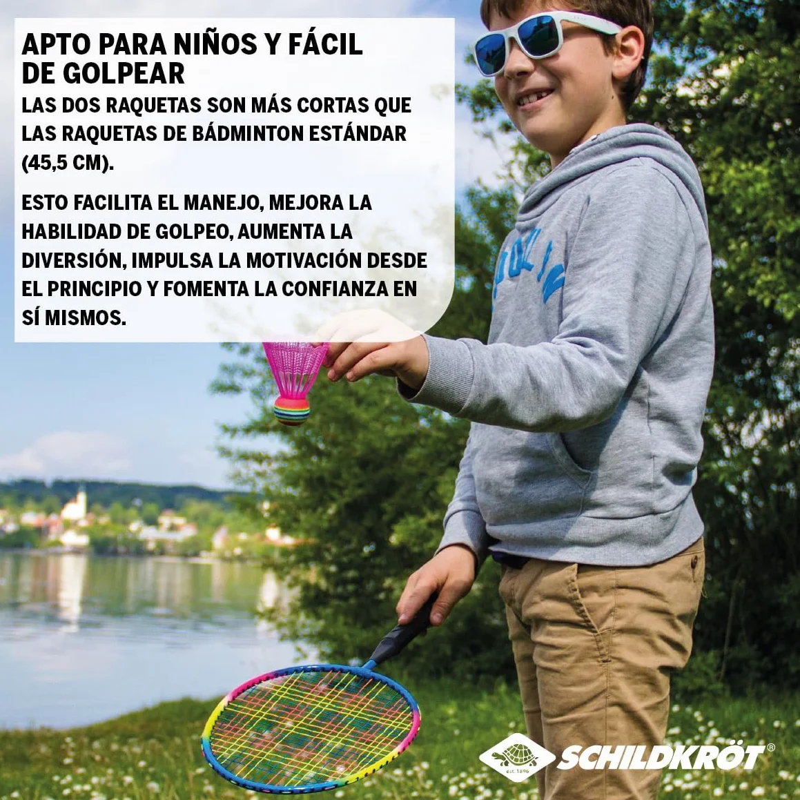 Schildkröt Set de Bádminton Junior 2 Raquetas Acortadas 45,5 cm 2 Volantes Funda de Transporte