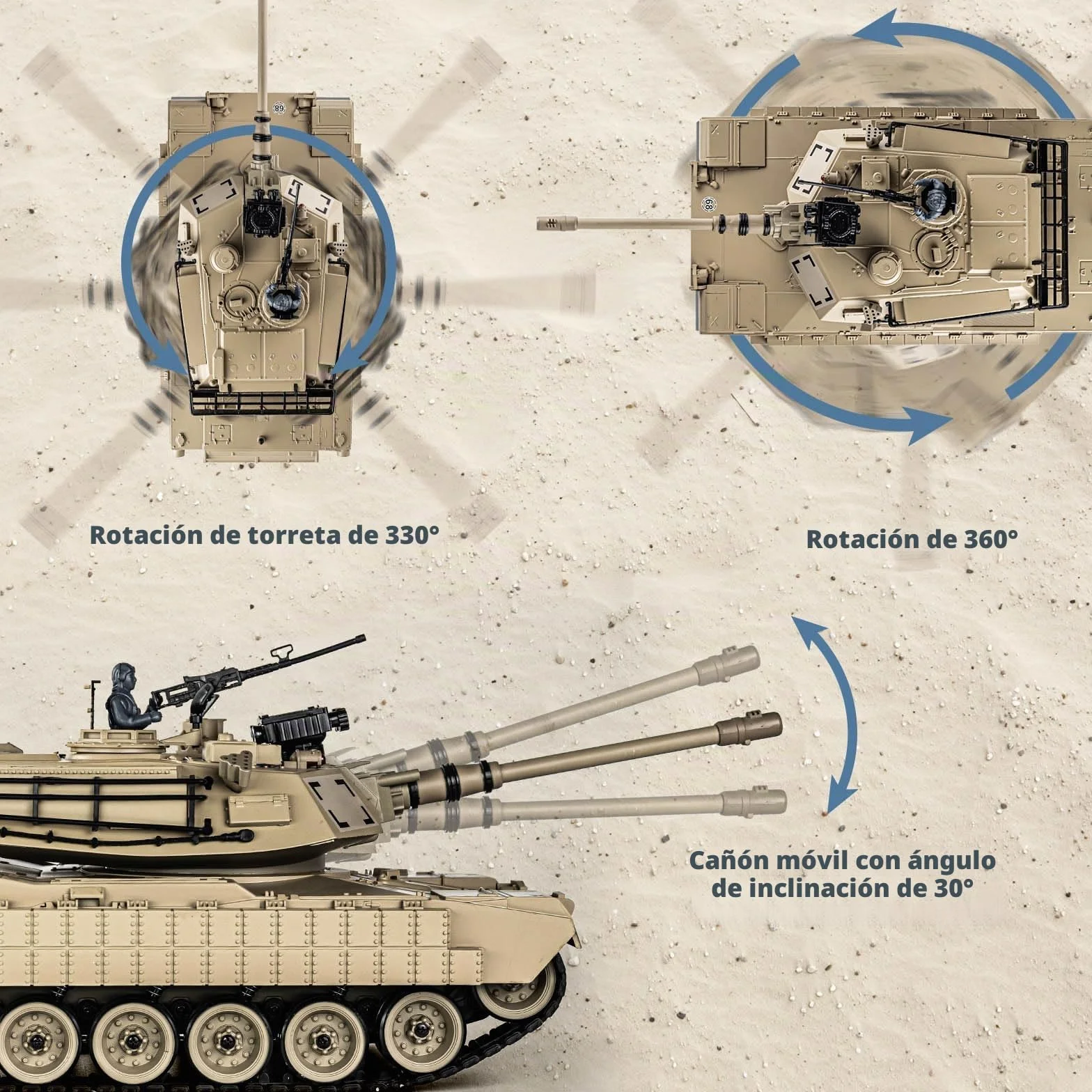 Supdex Tanque teledirigido 1:18, 2.4 GHz M1A2 Abrams, Modelo de Tanque telecontrolado, 15 Canales con Humo, luz y Sonido, vehculo Militar RC para Adultos y Nios