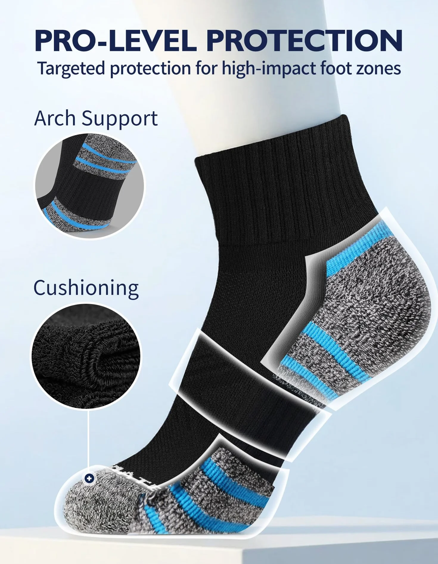 CLOSEMATE Calcetines Deporte Hombre Tobilleros 6 Pares Acolchados Algodón Transpirables Antiampollas Running Negros Blancos 39-42 43-46 47-50