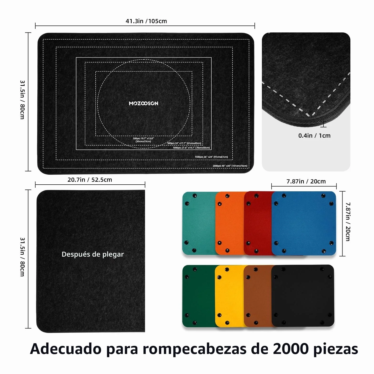 MOZOOSON Tablero para Puzzle 2000 Piezas, Portátil para Puzzle Board de 105 x 80 cm, Guarda Puzzle Accesorios con 8 Tray de clasificación y 1 Cover