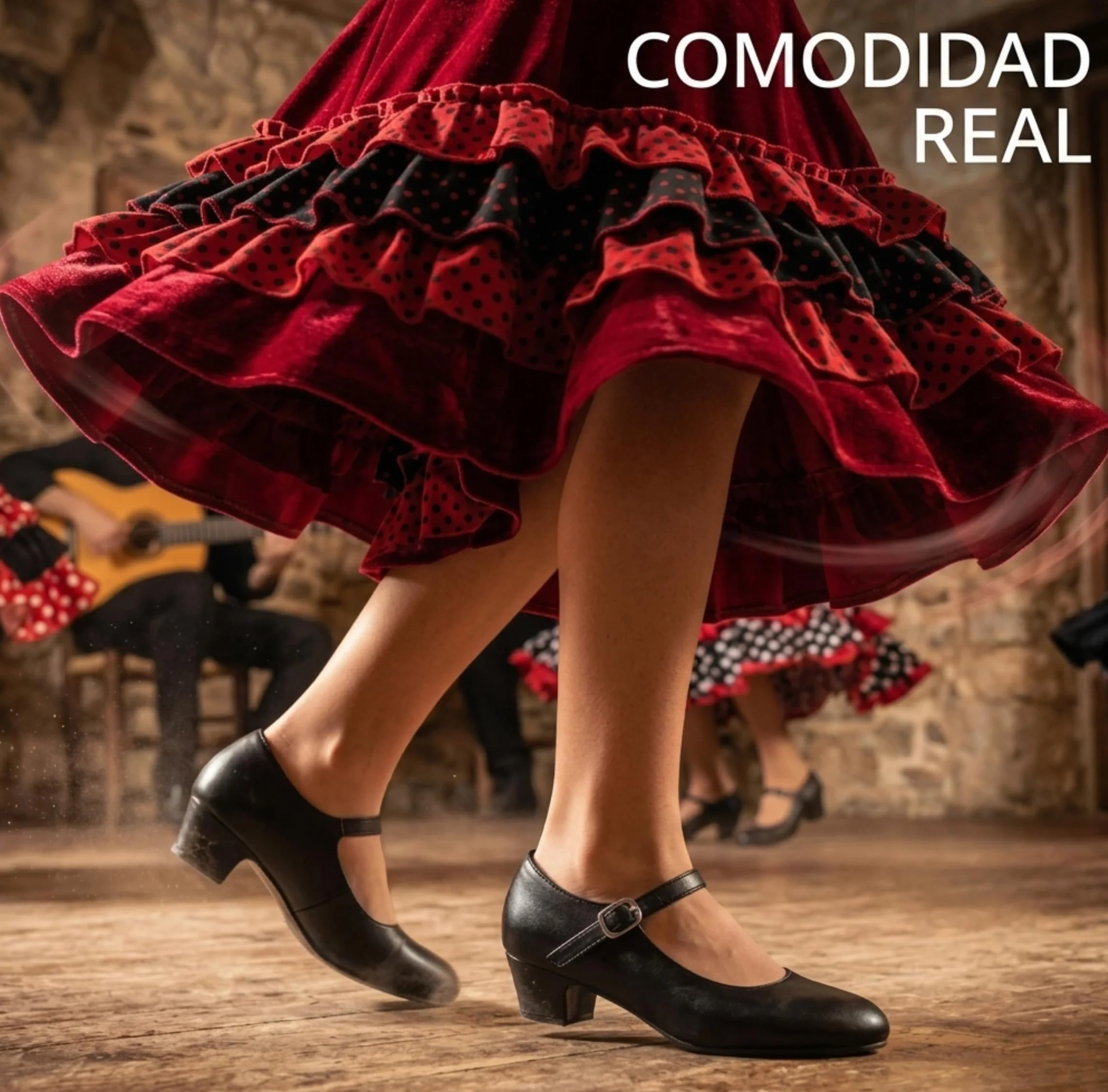 Zapatos de Baile Flamenco para Niña y Mujer Talla 24-41 Tacón Ancho 3,5 cm Cierre de Hebilla