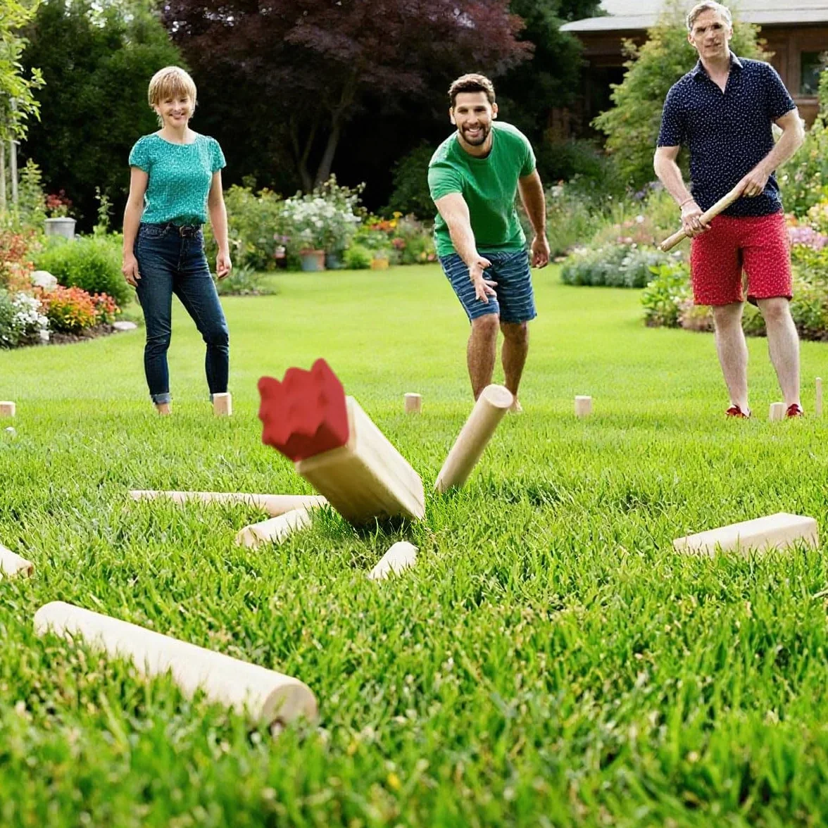 Kubb Juego Vikingo de Madera Maciza, 22 Piezas con Bolsa, Juego de Lanzamiento de Exterior para Adultos