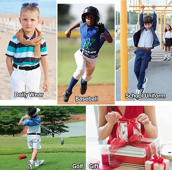 Cinturón niño elástico con hebilla de metal para golf softbol jeans uniformes