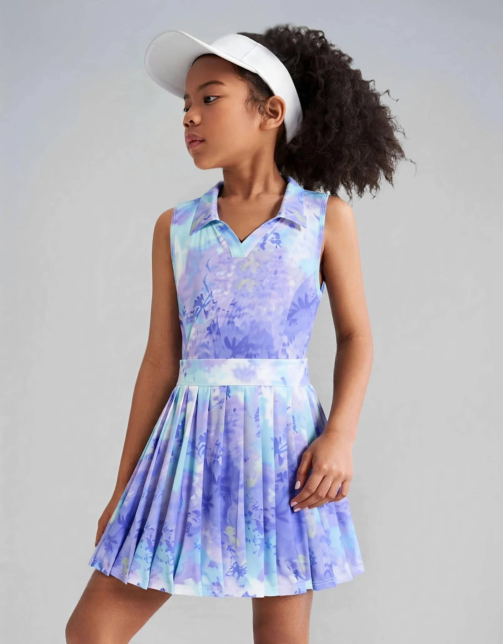 Vestido de tenis para niñas sin mangas cuello en V plisado golf 3-12 años