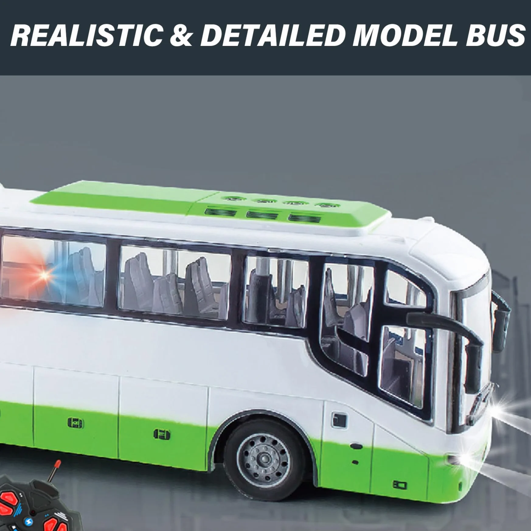 Toy Bus, 12.4x3.2x4.5 pulgadas Juguete de autobús inalámbrico eléctrico, simulador de turismo realista a escala 1:30, control remoto divertido, regalo creativo para niños, sin batería, verde.