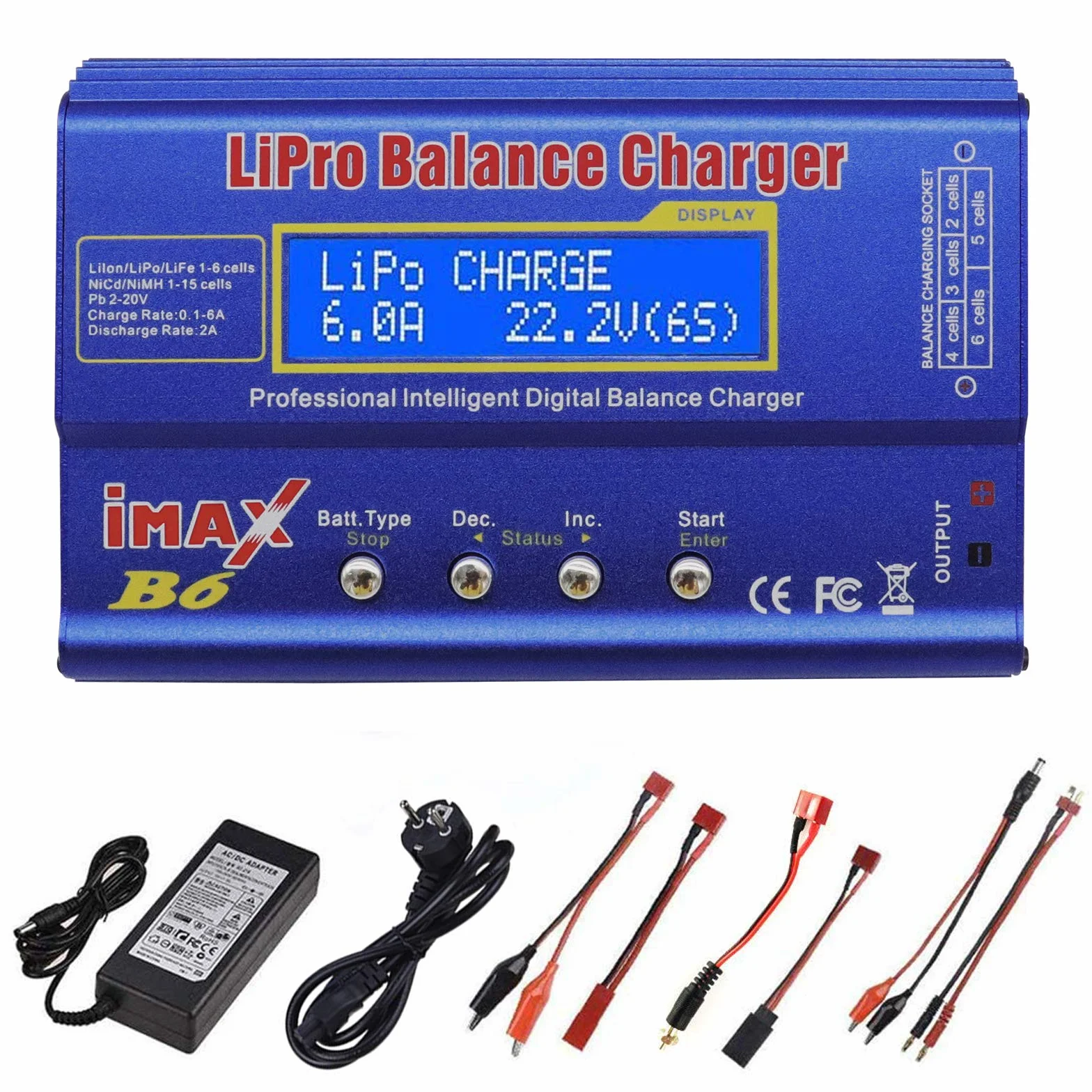 Cargador LiPo de 80 W 6A Balance Profesional Cargador de Alta Potencia para LiPo/Li-Ion/Life (1-6S), NiMH/NiCd (1-15S), Cargador RC de LED con Fuente de alimentación