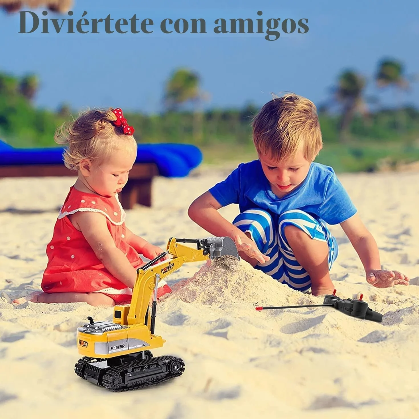 Excavadora de Control Remoto, Juguete de Arena de Ingeniería, Vehículo de Construcción, Coche de Juguete Para Niños