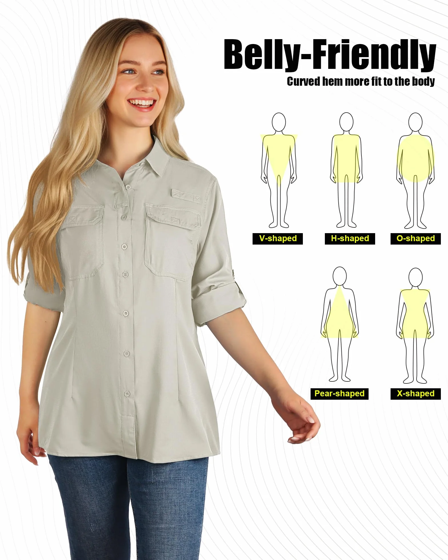 Camisa para mujer UPF50 protección UV secado rápido botones transpirable senderismo safari pesca viajes