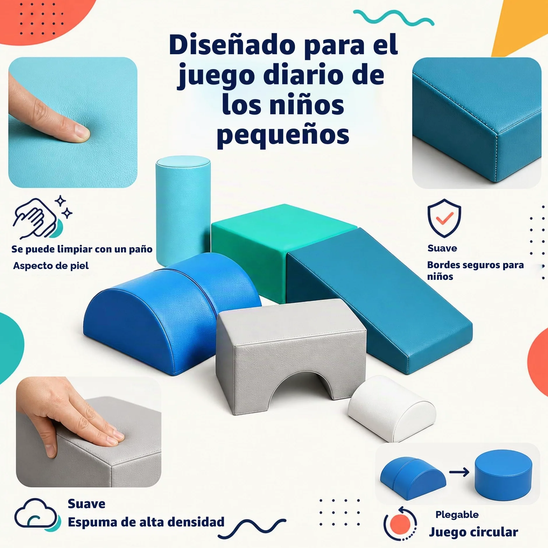 JungleDove Juego de 6 Bloques de Espuma para Niños: Cuero PU Bloques Psicomotricidad Infantil - Set de Escalada Arco Elíptico Suave Ligero para Interior Infantil para Escalar y Niños de 4 Años
