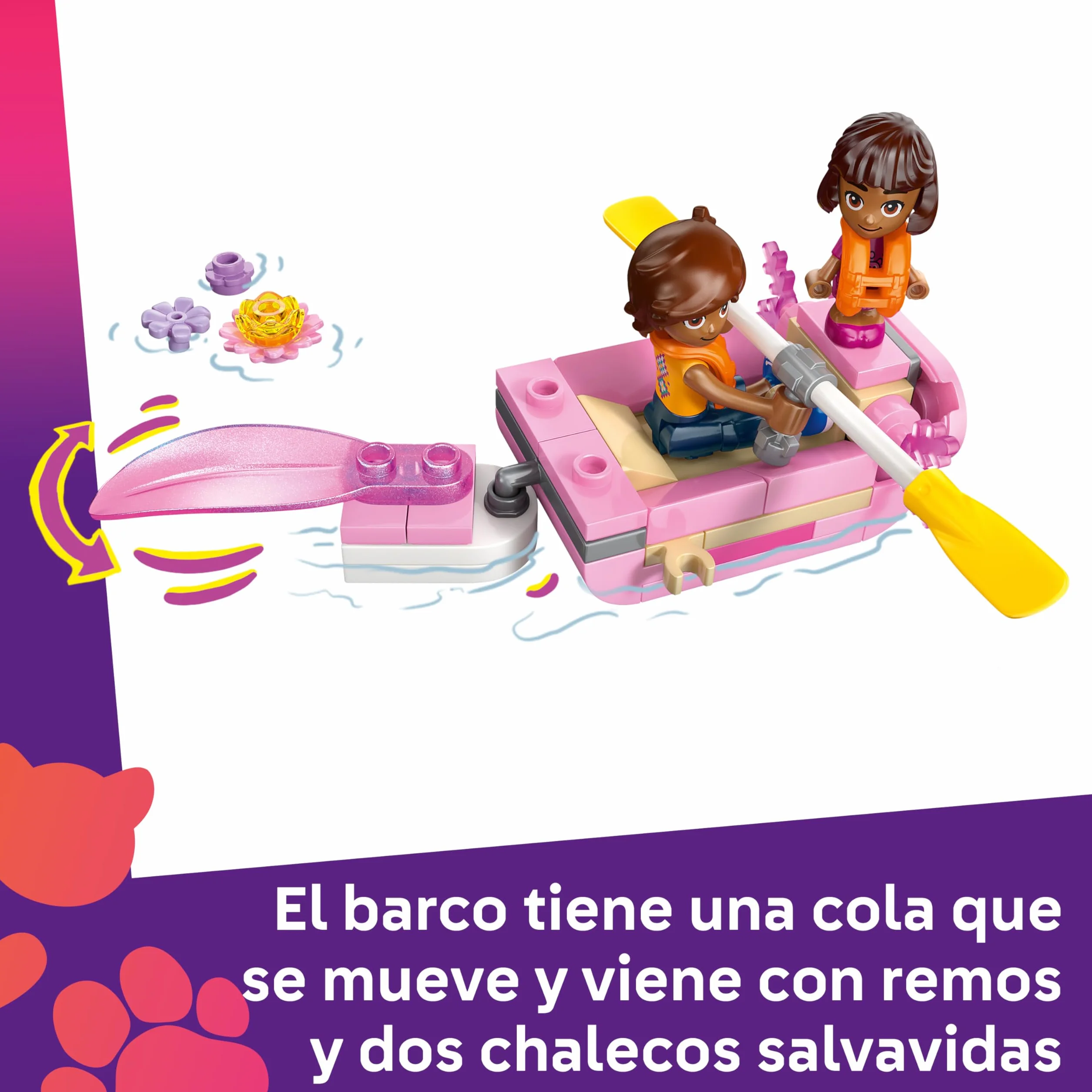 LEGO Friends Aventuras en el Barco-Ajolote de Juguete - 2 Mini Muñecos, 2 Figuras de Animales Adorables, Plantas, Flores y Accesorios - Regalo de Cumpleaños para Niñas de 5+ Años - 42681