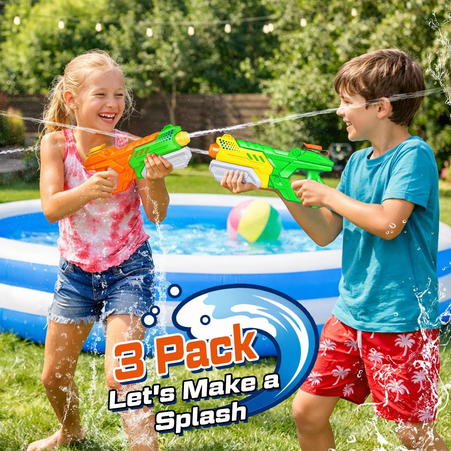 Pistola de Agua para Niños Y Adultos, 3 Pack_ con 600ML de Alta Capacidad de Disparo hasta 8-10m De Distancia Pistola de Chorro de Agua Jugue para Piscina de Verano Fiesta en la Playa