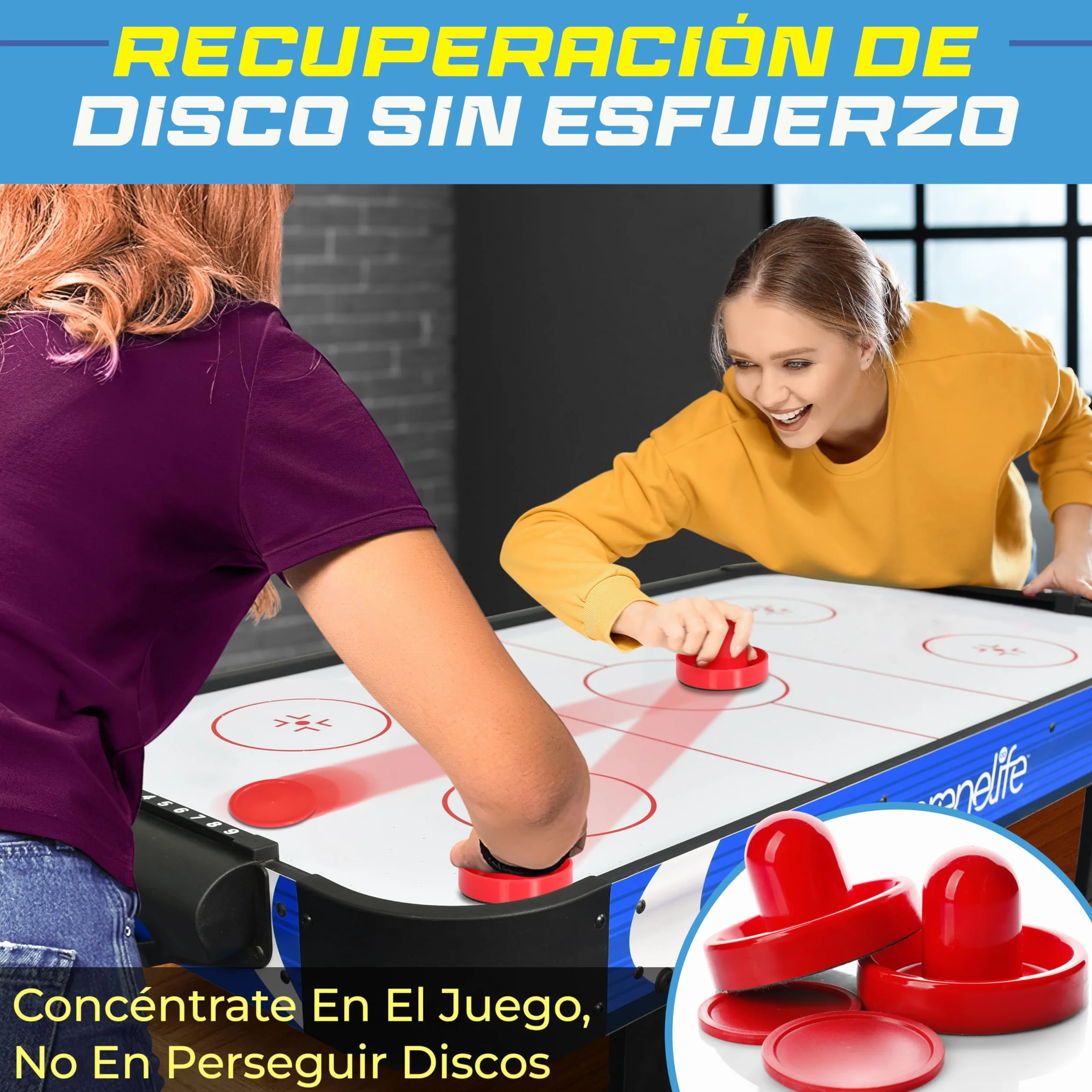 Serenelife Mesa de Hockey de Aire, Motor Dos Veces mas Fuerte, Marcador de Puntos LED Digital, Dispensador de Discos y Accesorios
