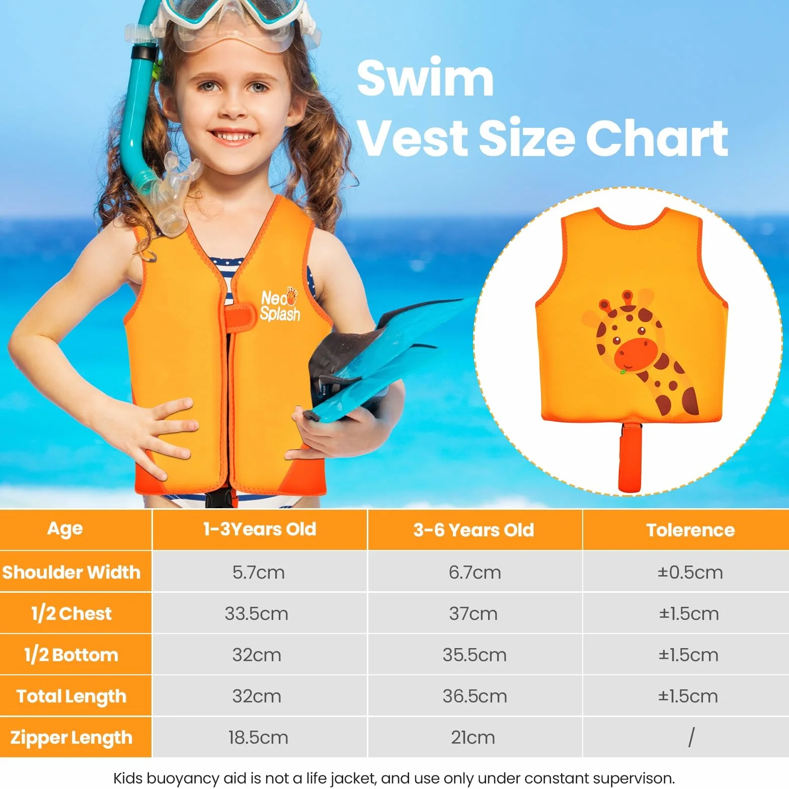 Chaleco de Natación para Niños y Niñas Flotabilidad 1-3 años 3-6 años